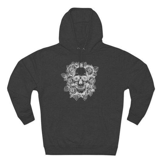 Skull with Rose Background - Unisex Premium Pullover Hoodie