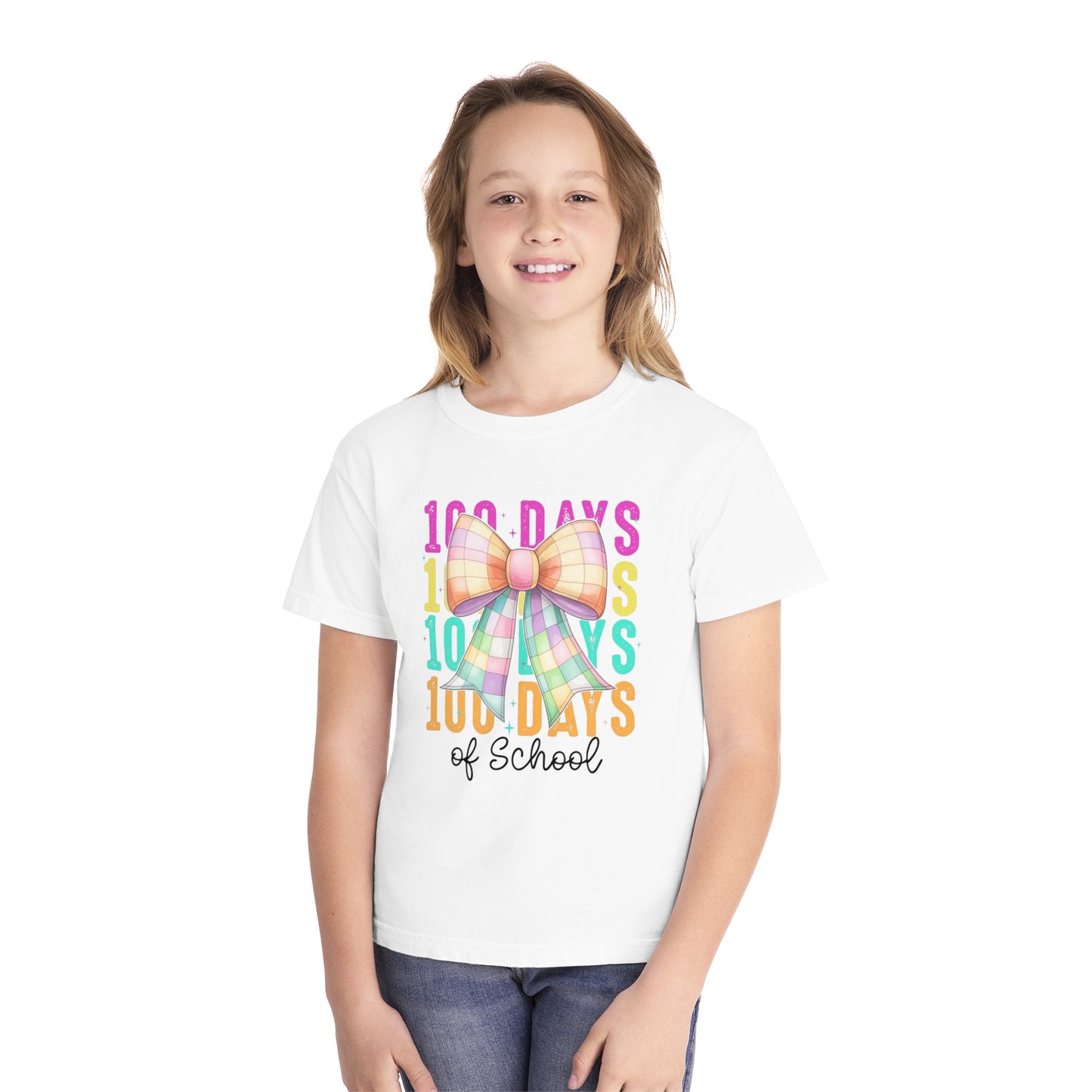 Youth 100 Days Disco Bow Comfort Colors Tee