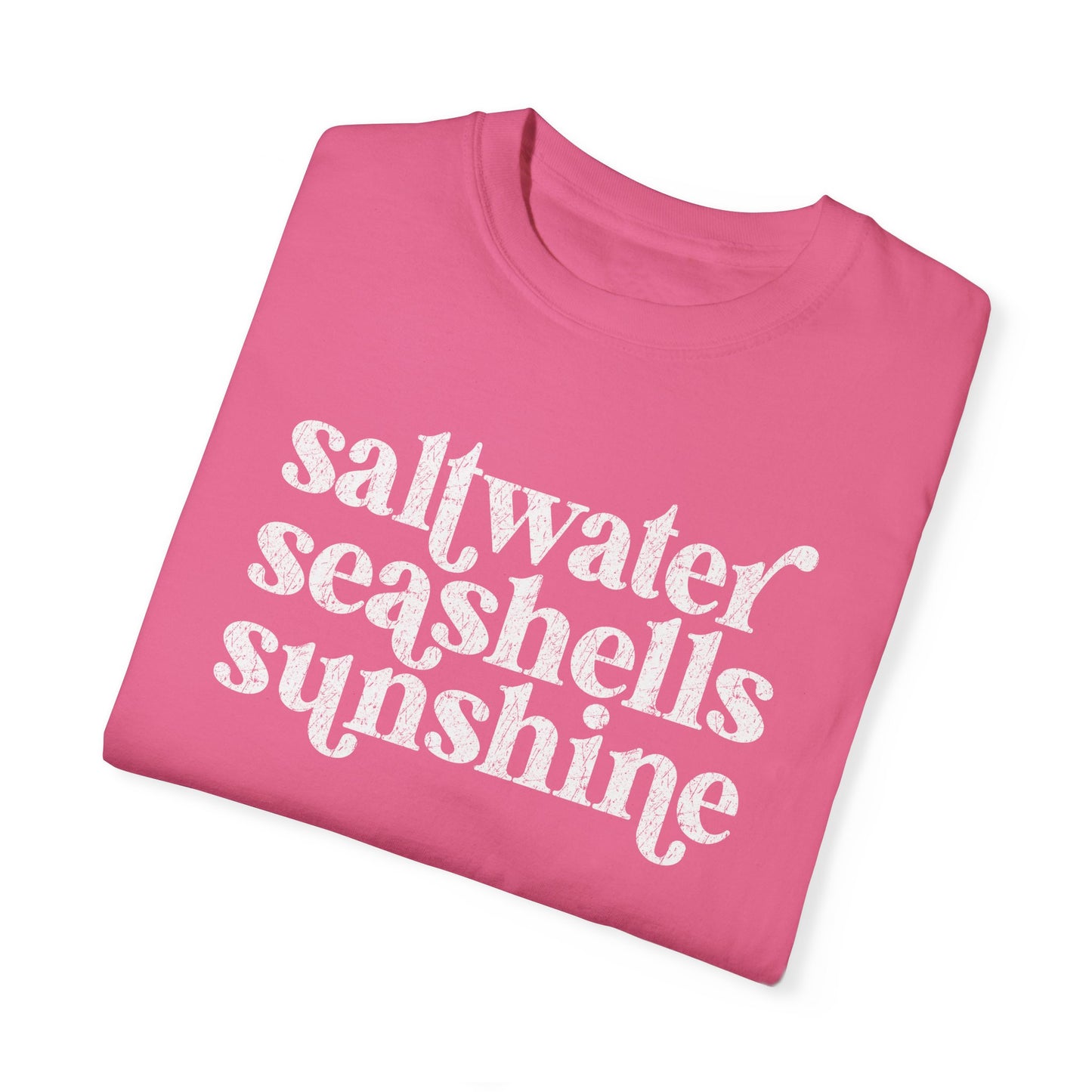 White Saltwater, Seashells, Sunshine Comfort Colors Tee