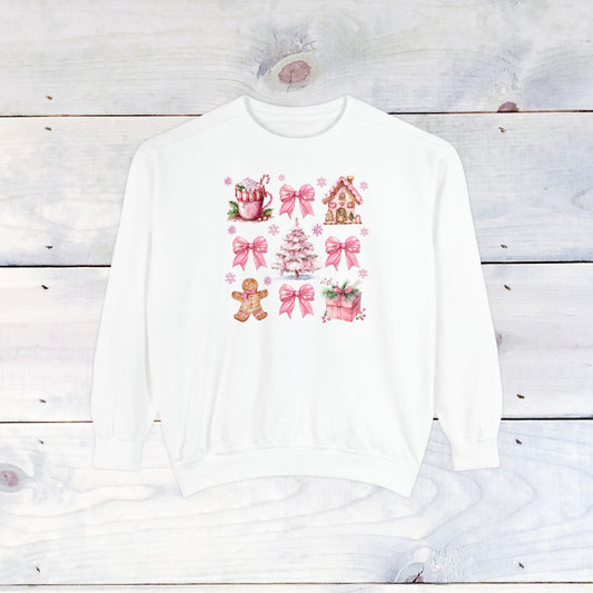 Pink Holiday Grid Comfort Colors Sweater