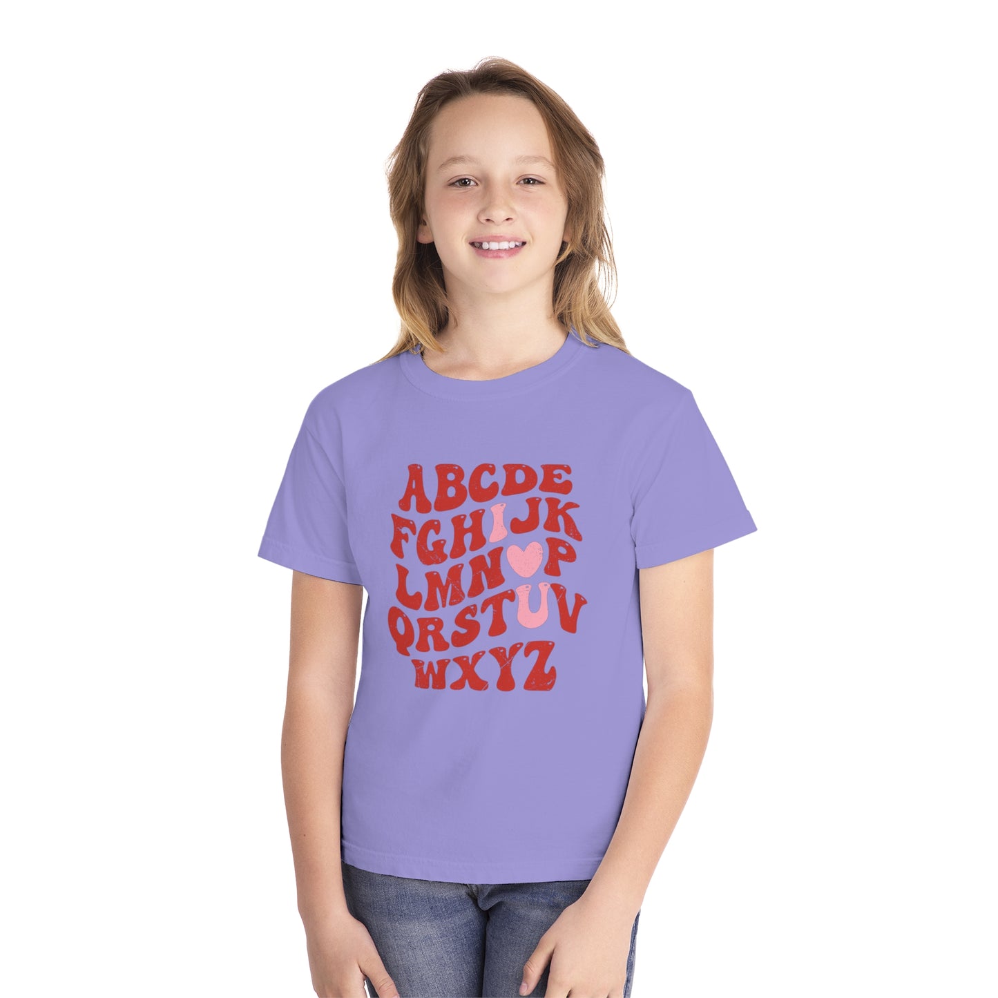 Red Alpha I Love You Youth Comfort Colors Tee