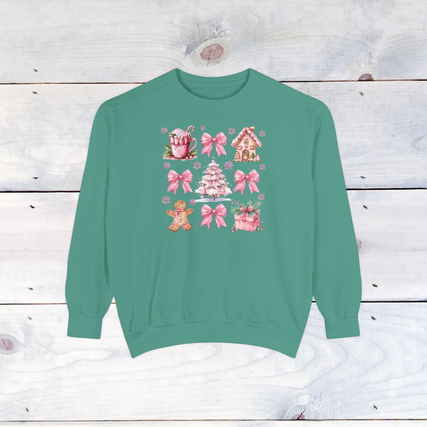 Pink Holiday Grid Comfort Colors Sweater