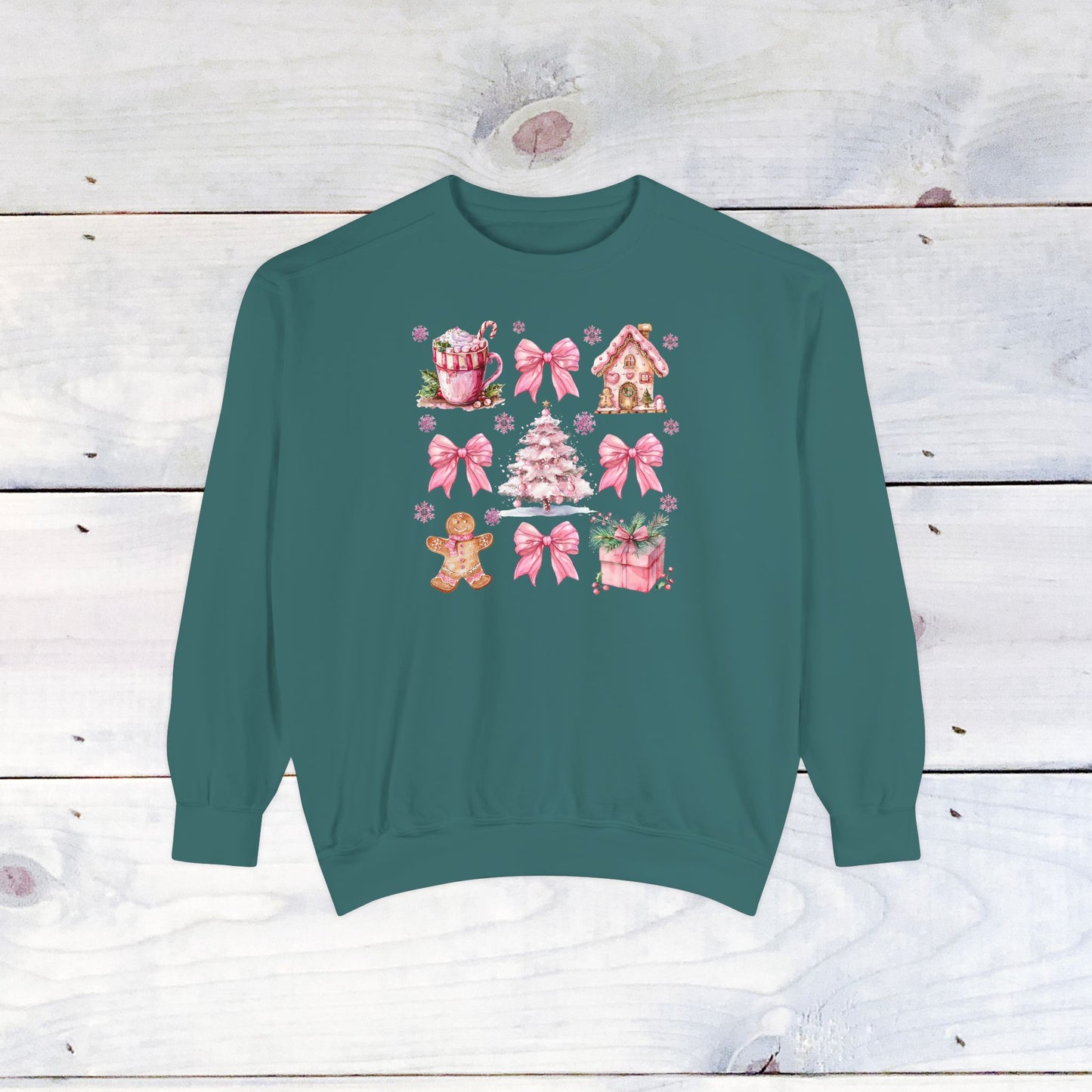 Pink Holiday Grid Comfort Colors Sweater