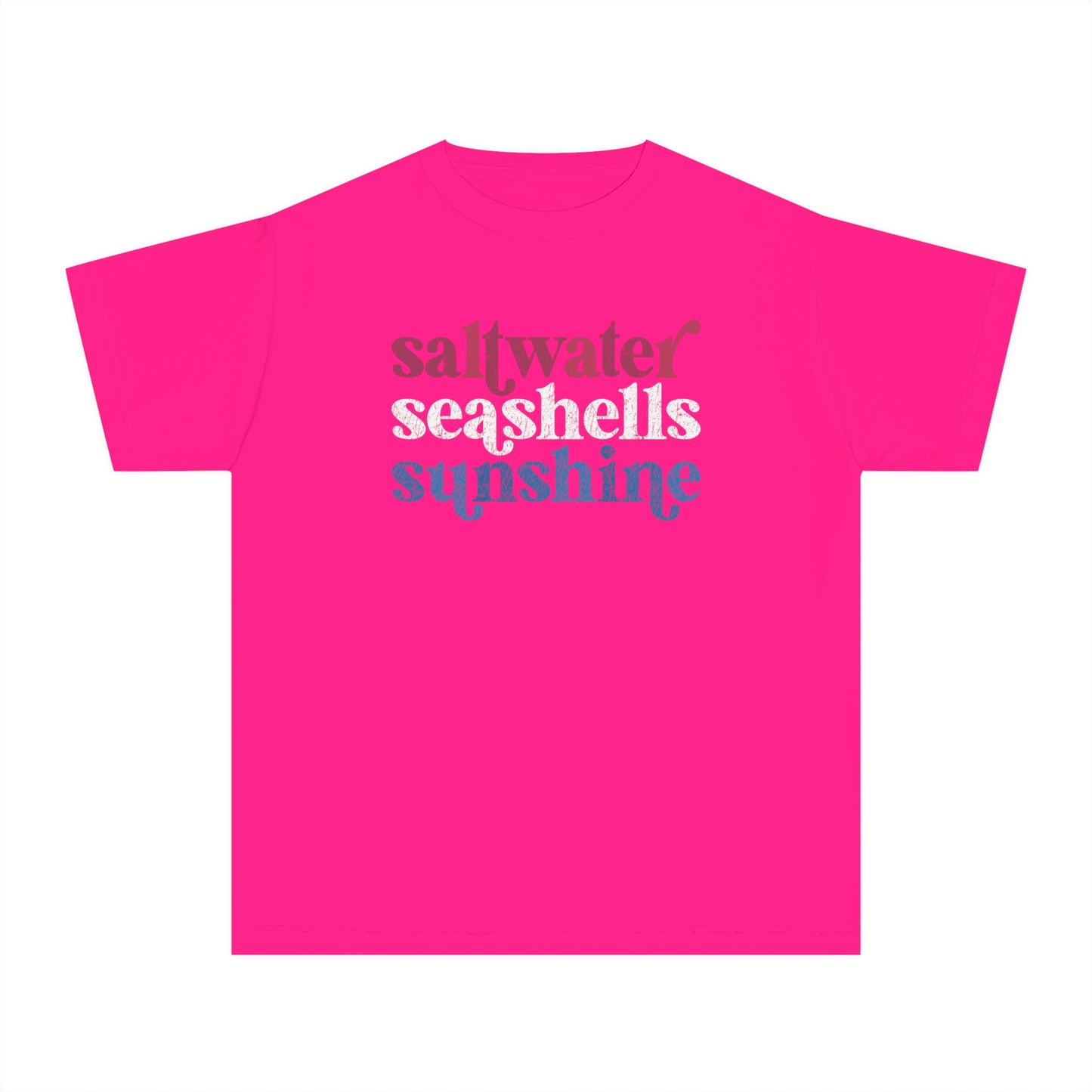 Youth Red, White, Blue Saltwater, Seashells, Sunshine Comfort Colors Youth Tee