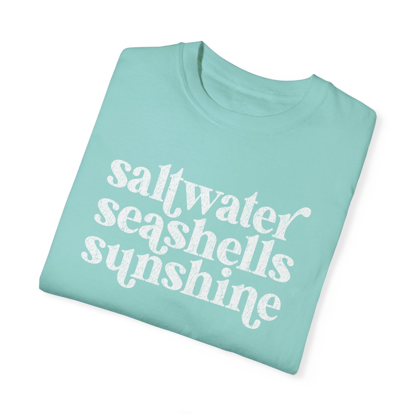 White Saltwater, Seashells, Sunshine Comfort Colors Tee