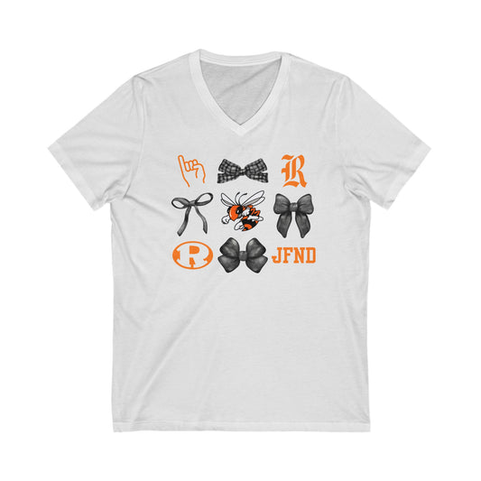 Rockwall Yellowjacket Faves and Bow Short Sleeve V-Neck Tee