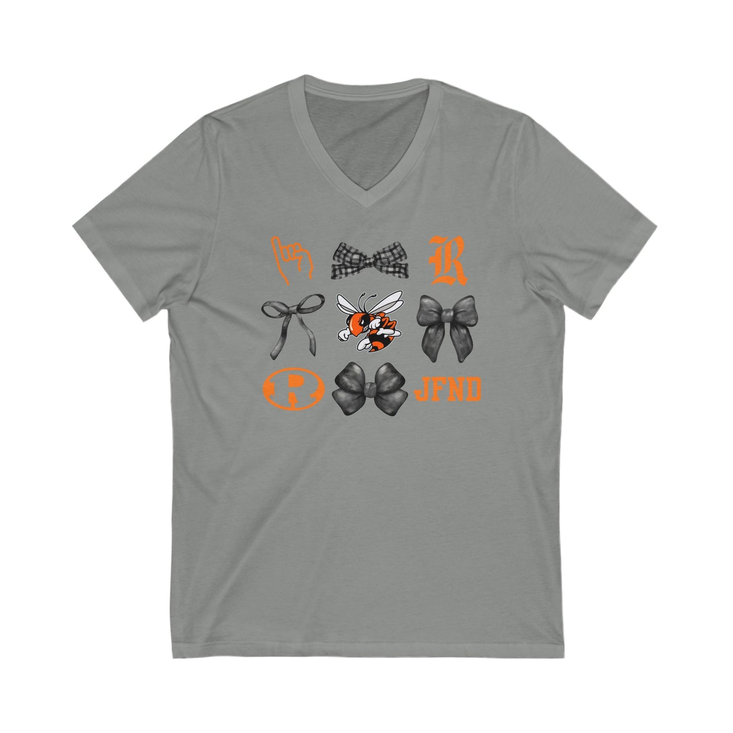 Rockwall Yellowjacket Faves and Bow Short Sleeve V-Neck Tee