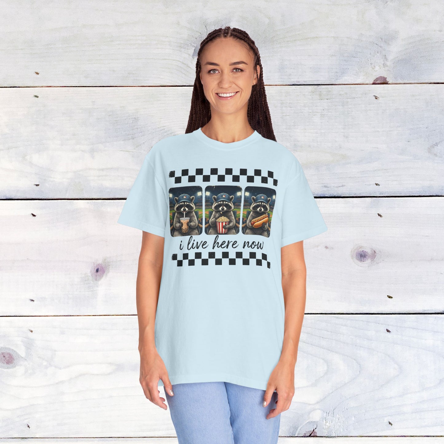 Baseball, I Live Here Now Raccoon Comfort Colors Unisex Shirt