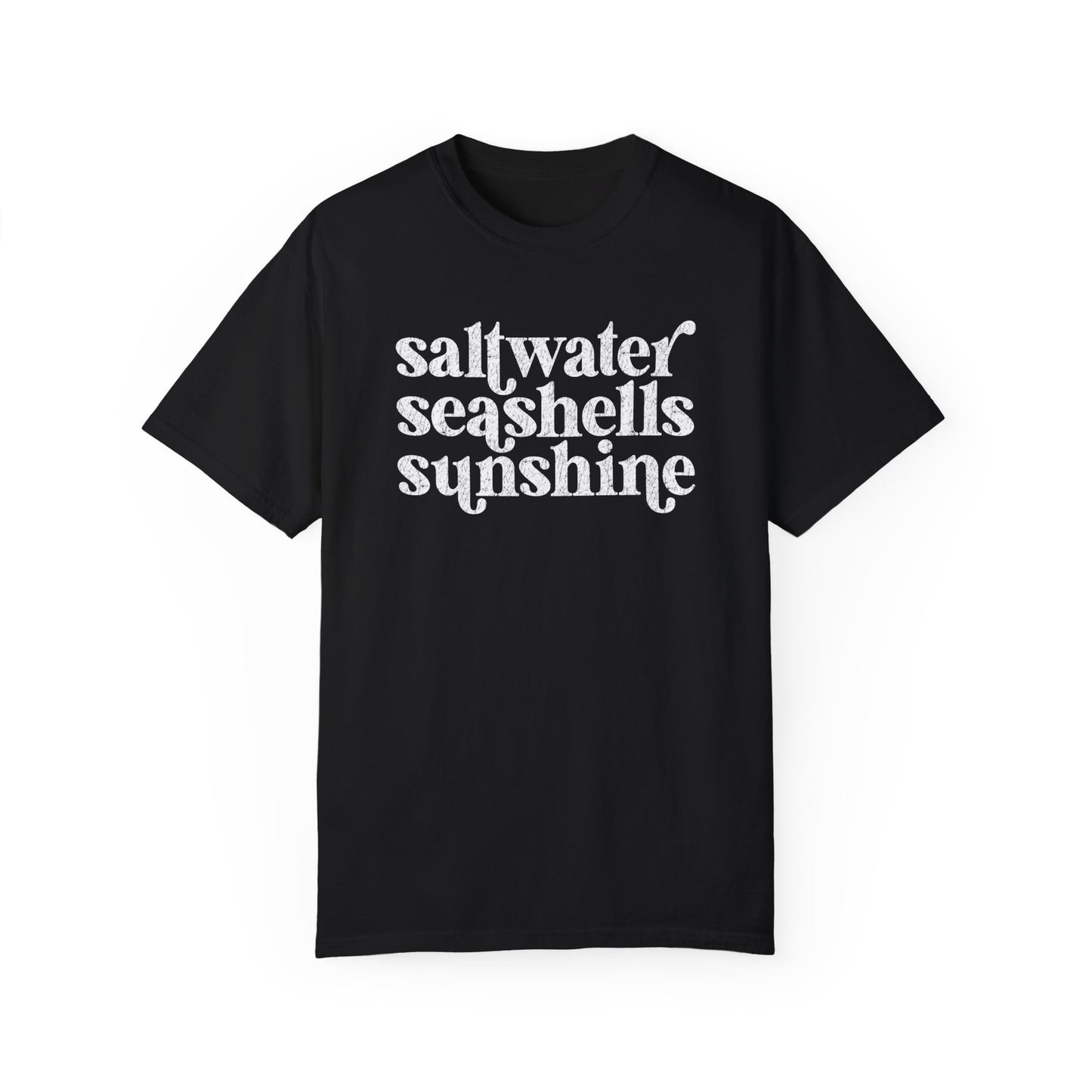 White Saltwater, Seashells, Sunshine Comfort Colors Tee