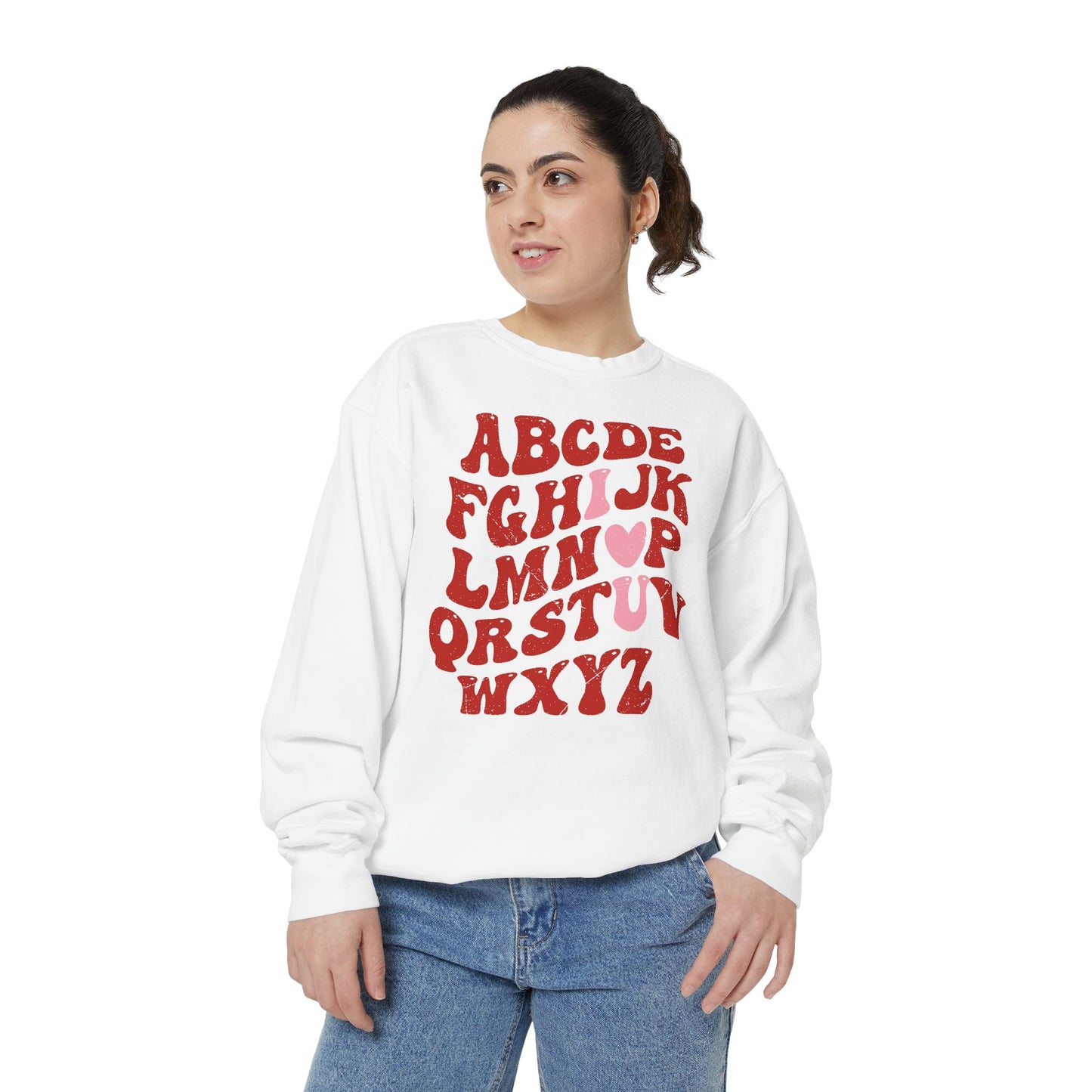 Red Alphabet I love you Adult Comfort Colors Sweatshirt