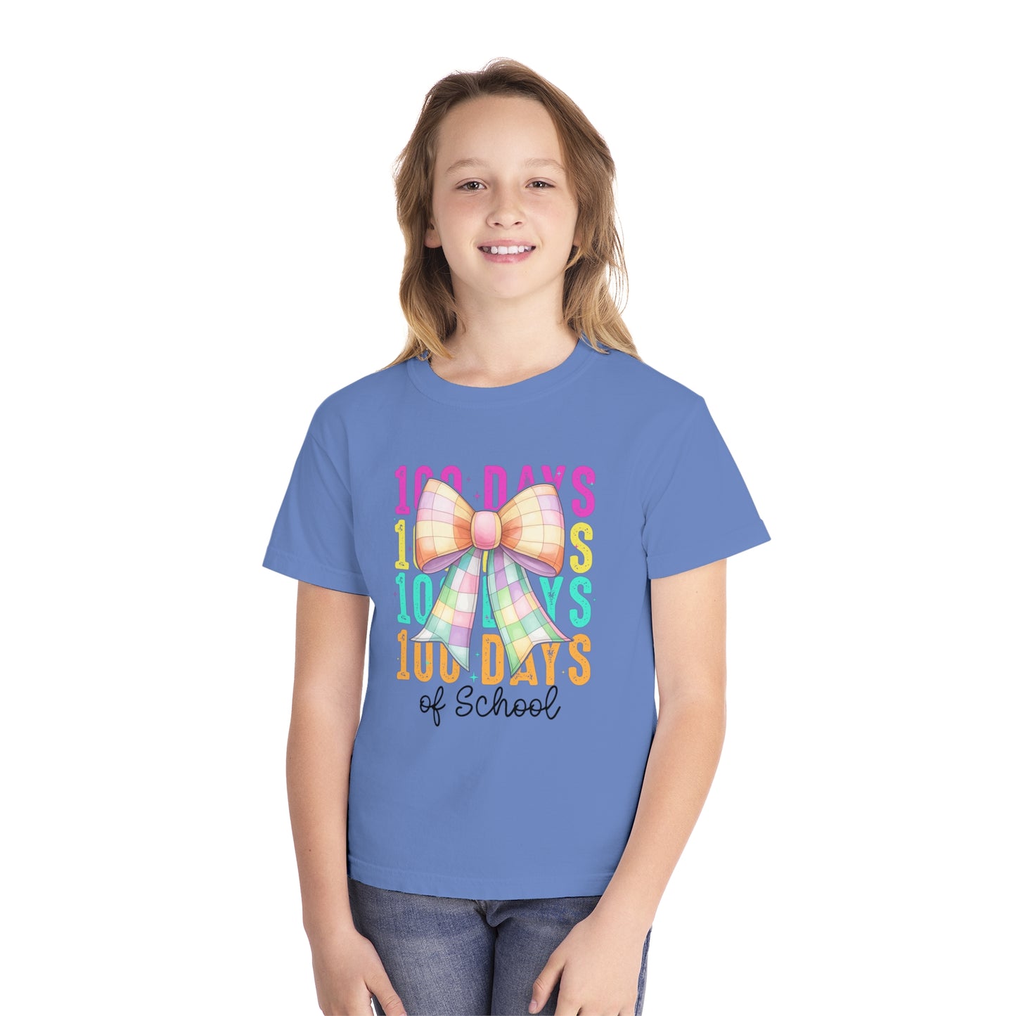 Youth 100 Days Disco Bow Comfort Colors Tee