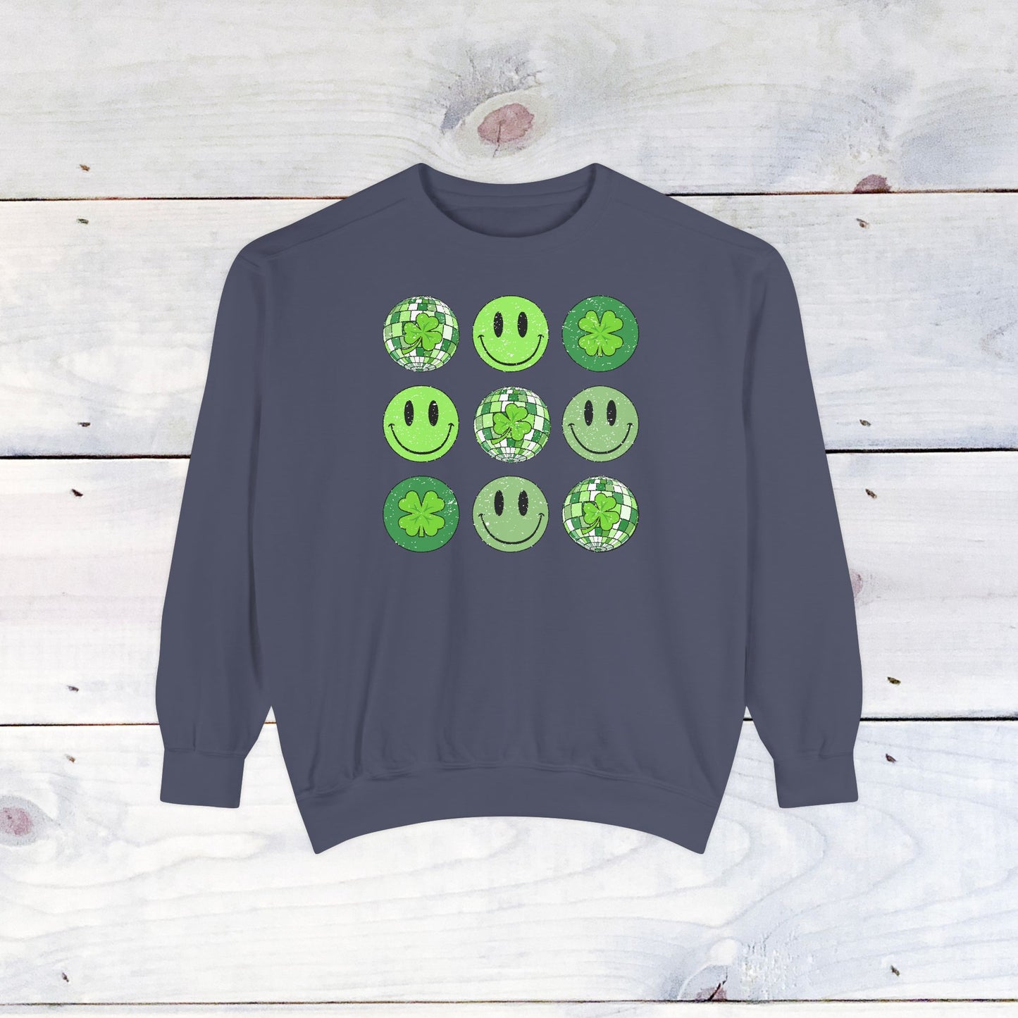 Smiley St Patty's Day Grid Comfort Colors Sweatshirt