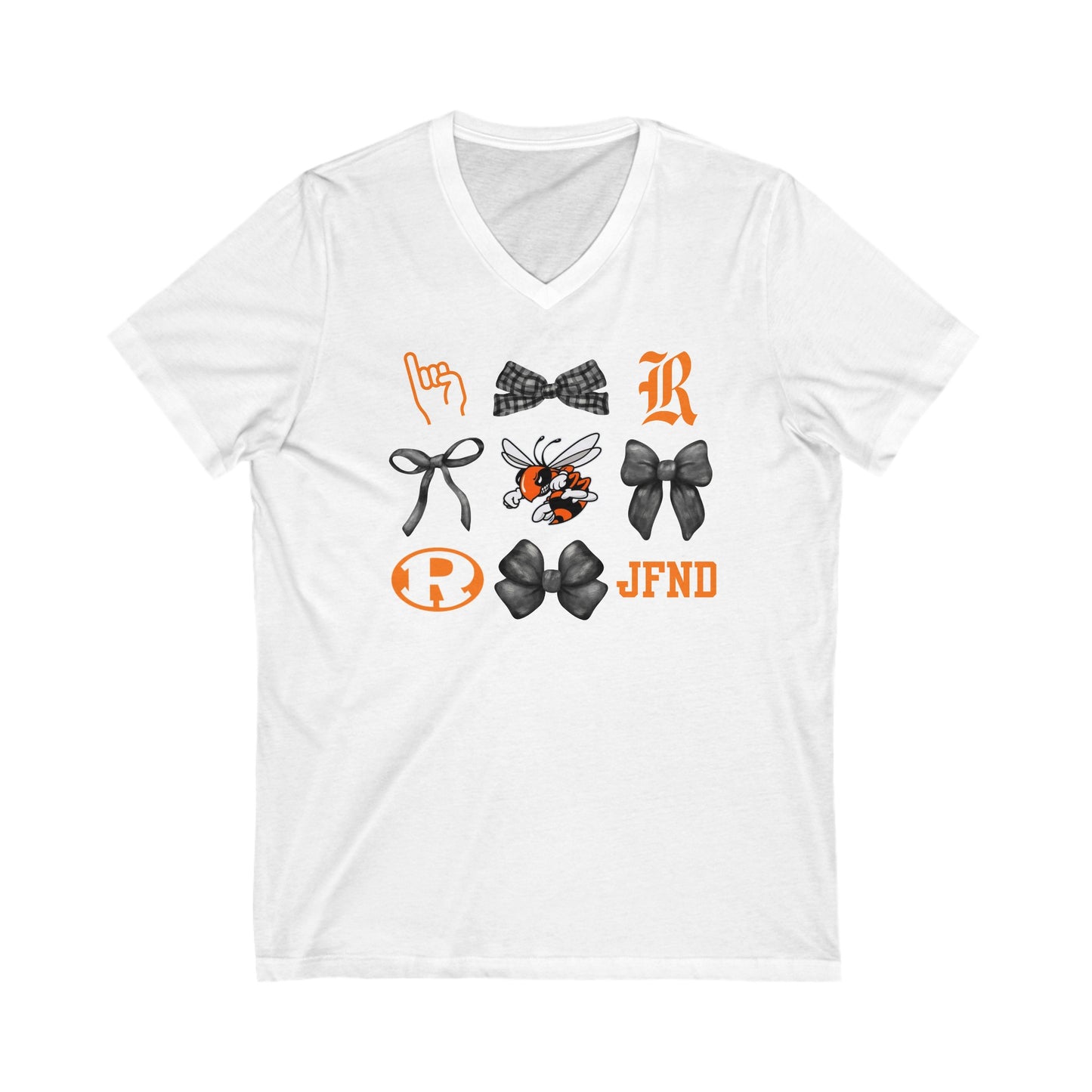 Rockwall Yellowjacket Faves and Bow Short Sleeve V-Neck Tee