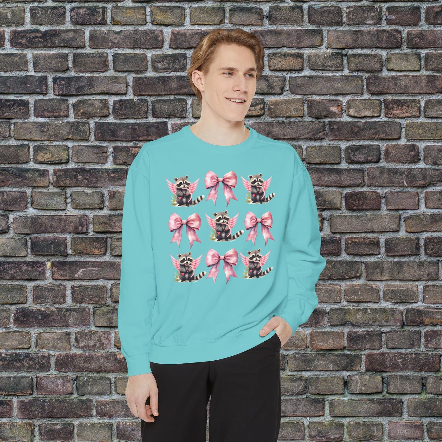 Raccoon Grid Valentine Adult Comfort Colors Sweatshirt