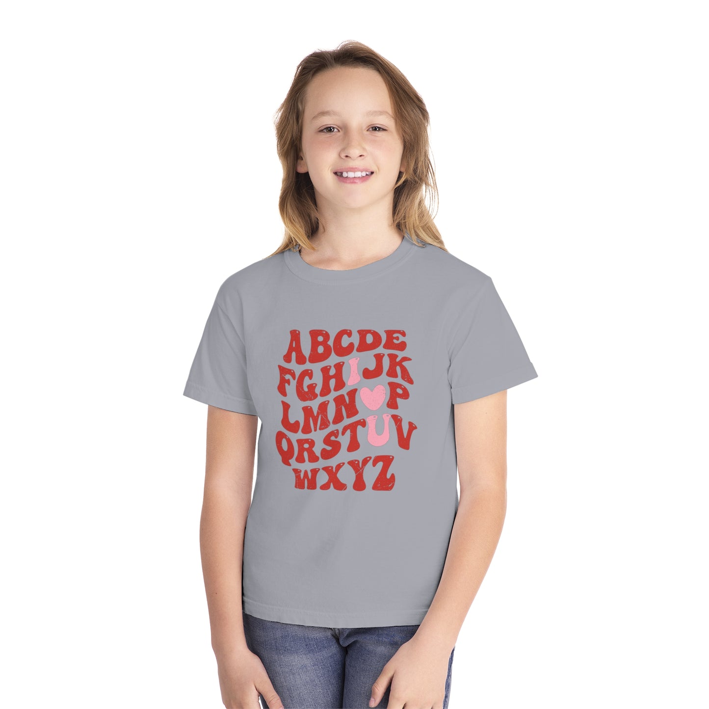 Red Alpha I Love You Youth Comfort Colors Tee