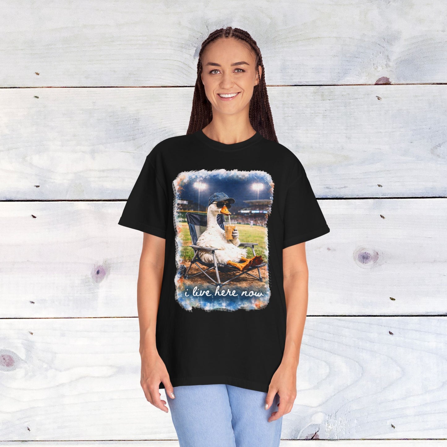 'I Live Here Now' Baseball Stadium Goose Comfort Colors Unisex T-Shirt