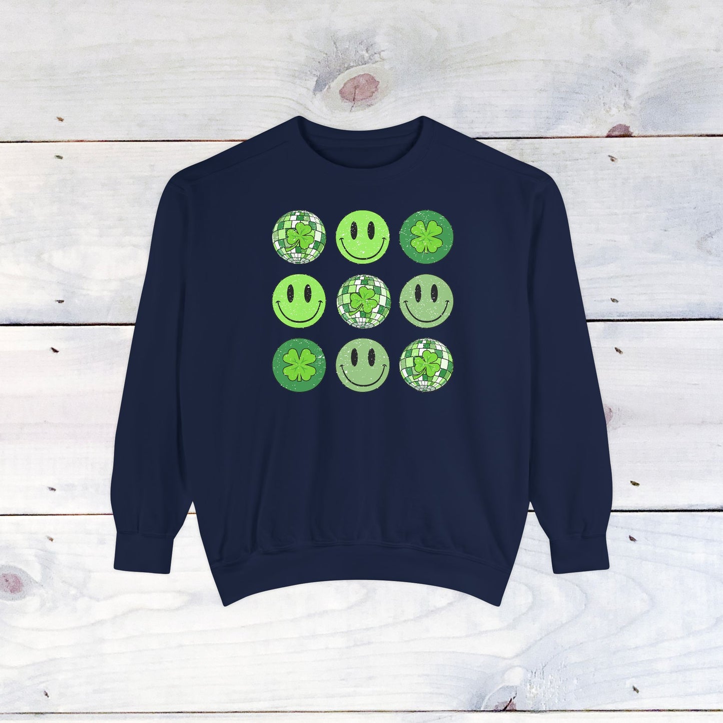 Smiley St Patty's Day Grid Comfort Colors Sweatshirt
