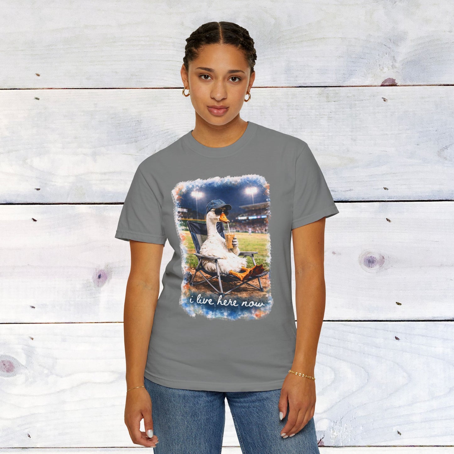 'I Live Here Now' Baseball Stadium Goose Comfort Colors Unisex T-Shirt