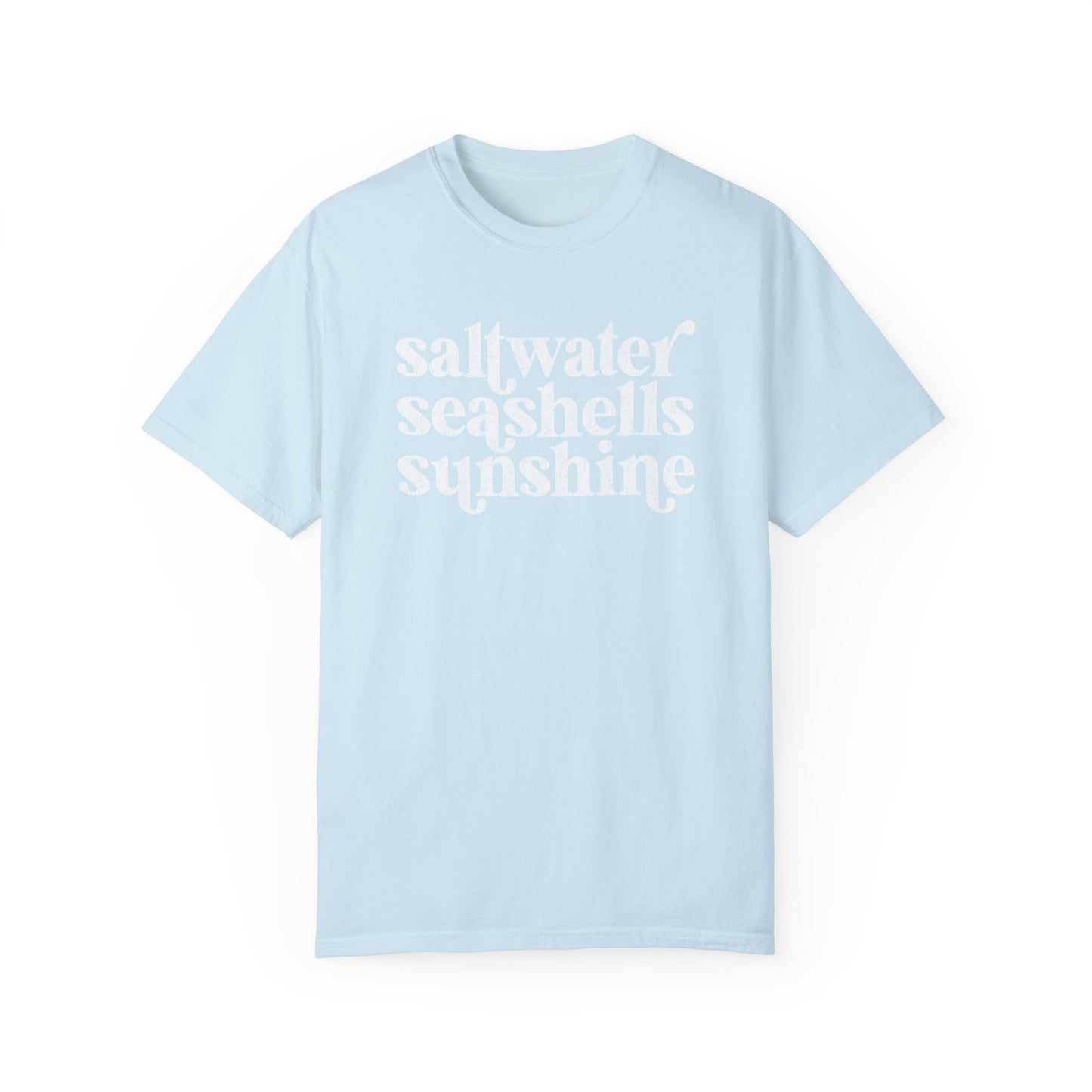White Saltwater, Seashells, Sunshine Comfort Colors Tee
