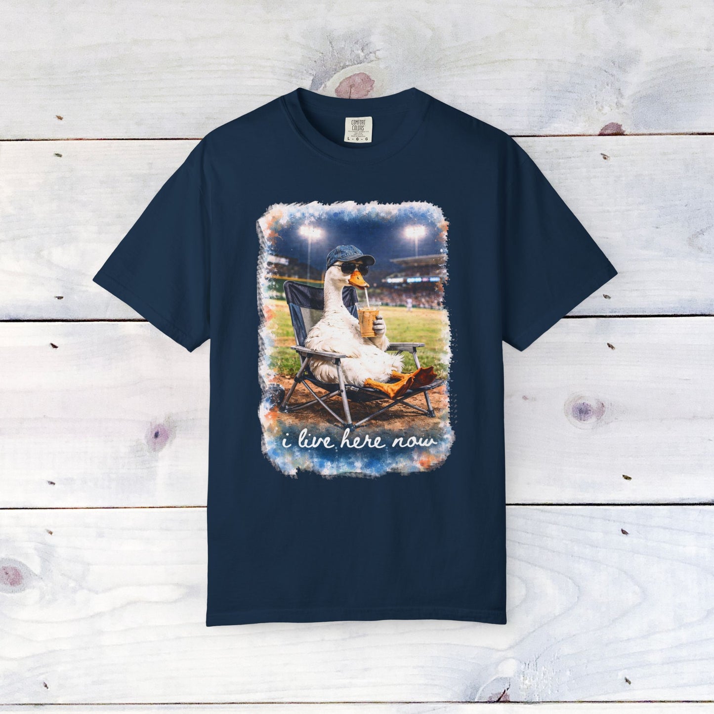 'I Live Here Now' Baseball Stadium Goose Comfort Colors Unisex T-Shirt