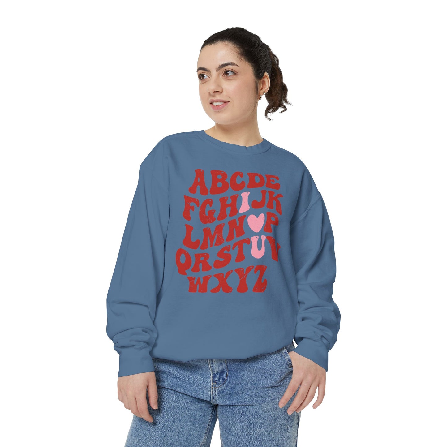 Red Alphabet I love you Adult Comfort Colors Sweatshirt