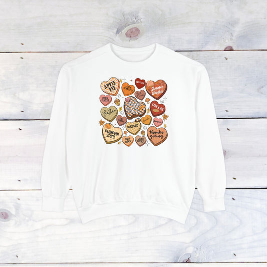 Fall Conversation Hearts Comfort Colors Sweater