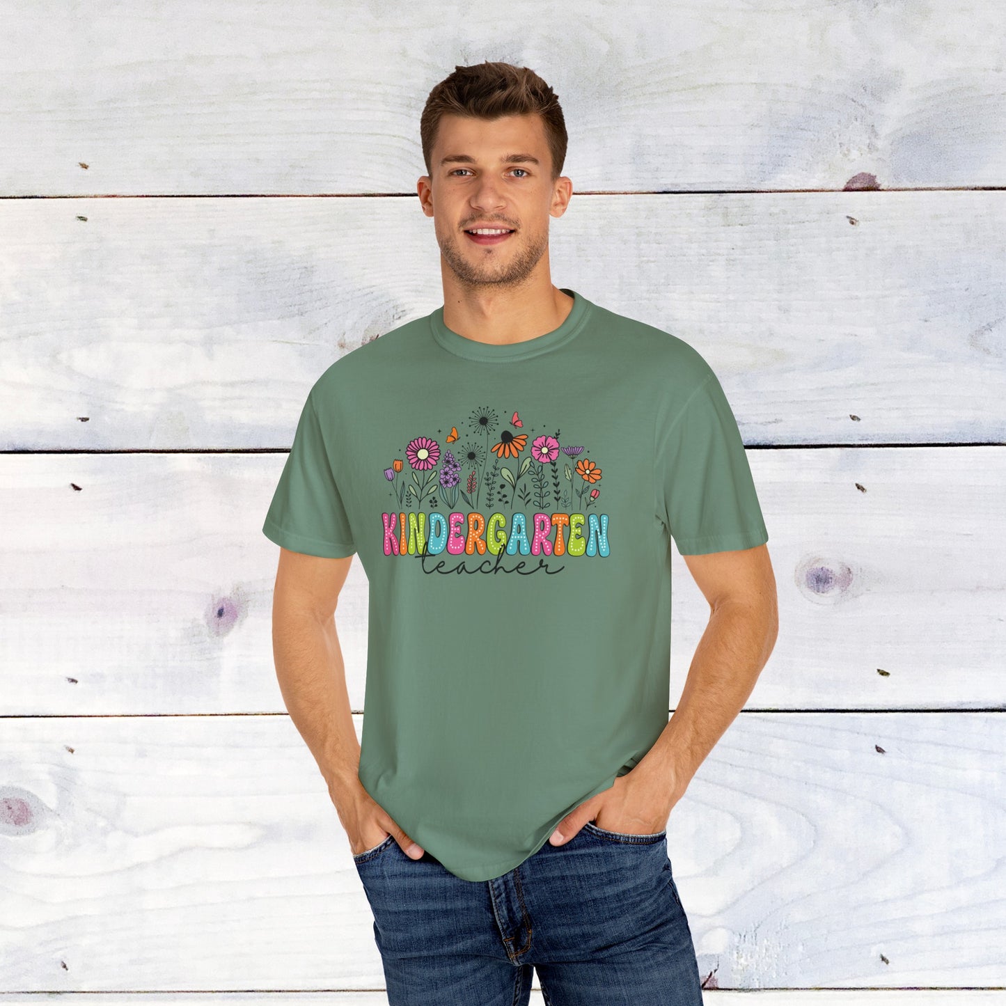 Kinder Flower Teacher Shirt - Comfort Colors