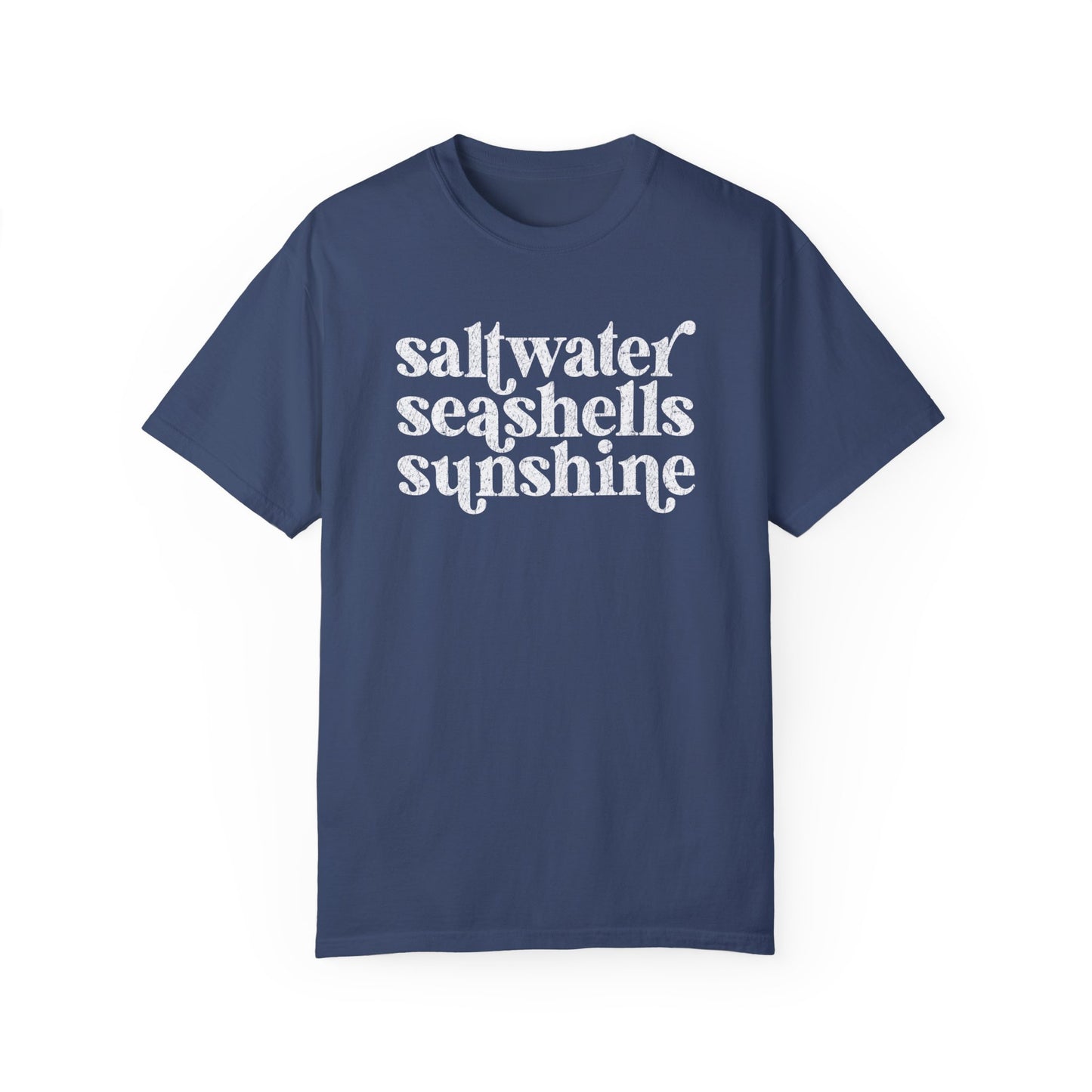 White Saltwater, Seashells, Sunshine Comfort Colors Tee