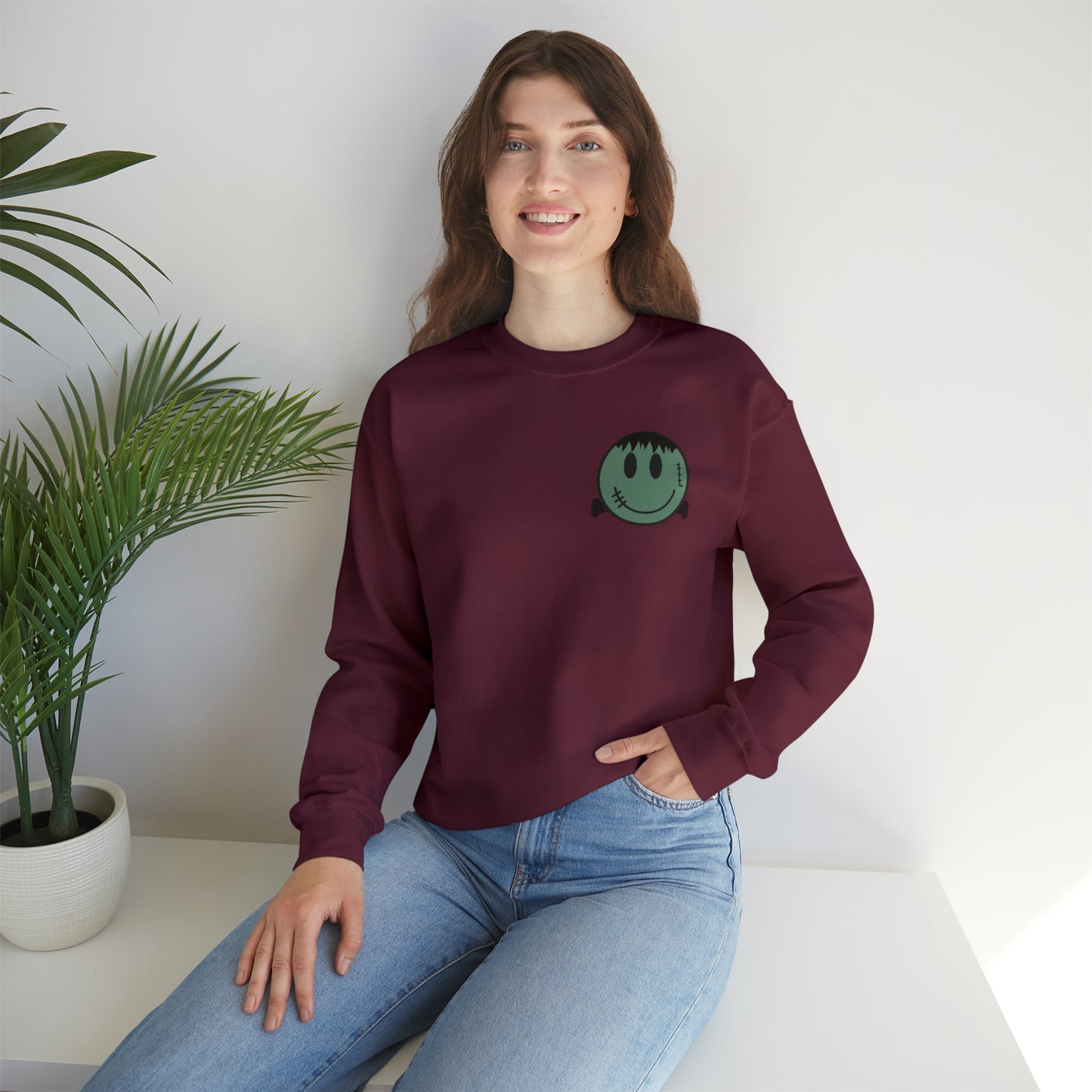 Halloween - Franken Smile Front, Halloween Bolt Back - Sweater / Pullover