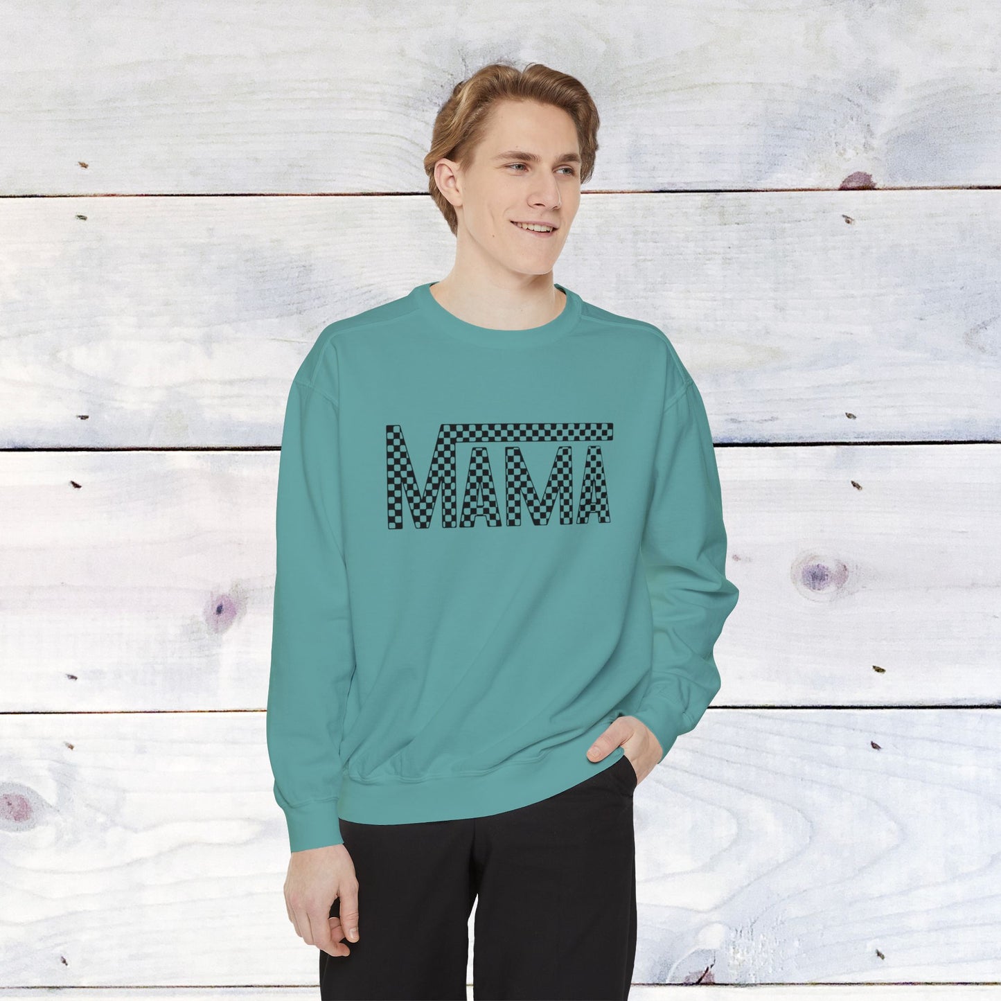 Mama Checkered Black Comfort Colors Sweater