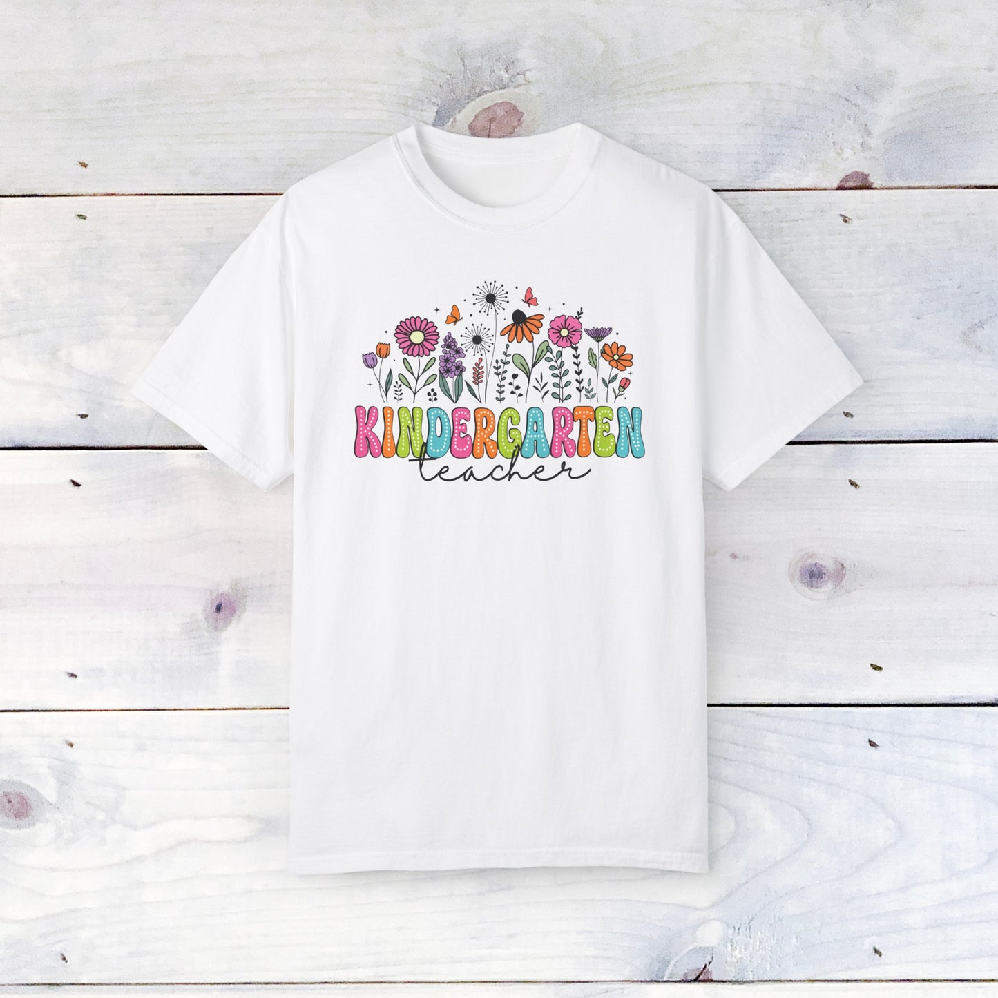 Kinder Flower Teacher Shirt - Comfort Colors