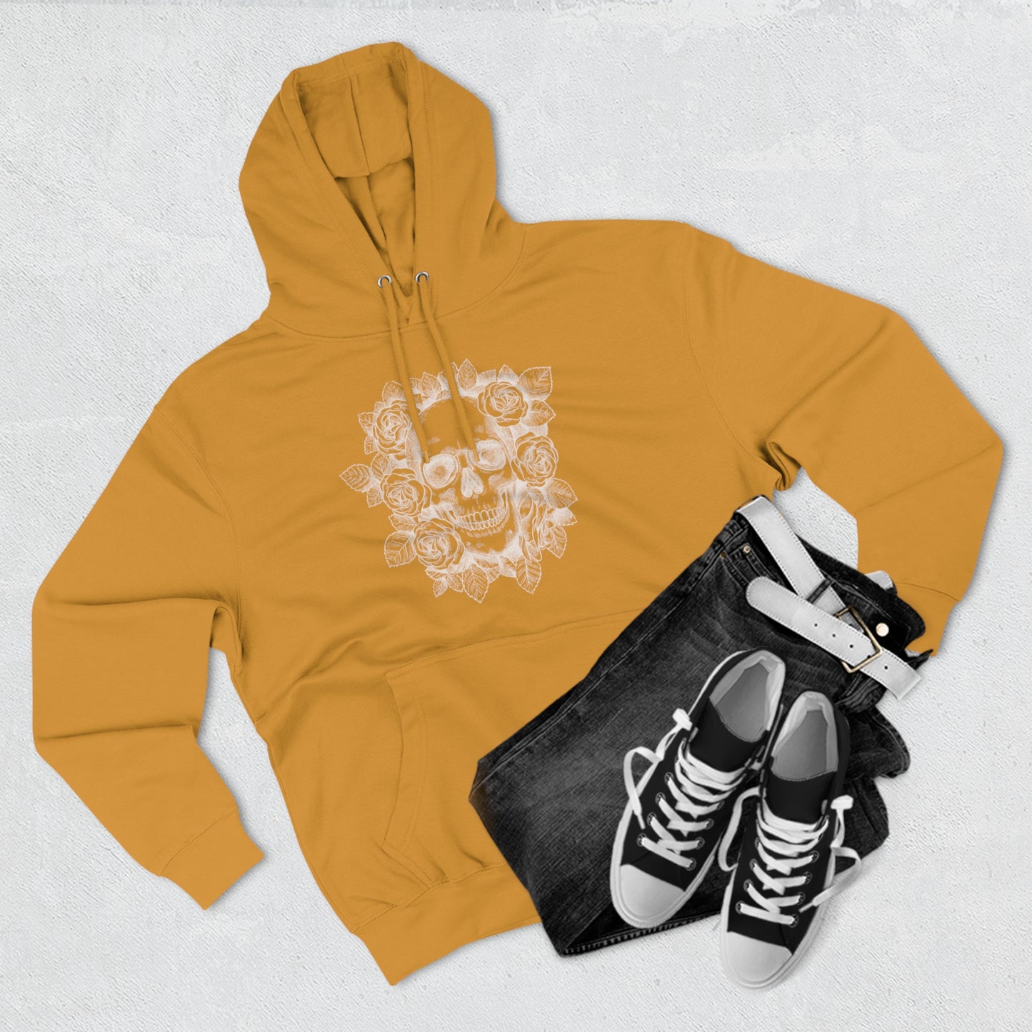 Skull with Rose Background - Unisex Premium Pullover Hoodie