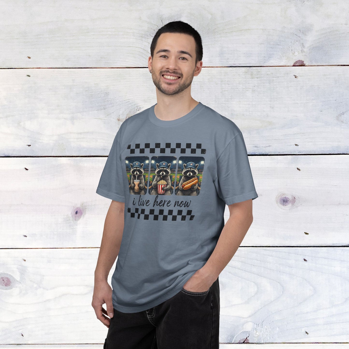 Baseball, I Live Here Now Raccoon Comfort Colors Unisex Shirt