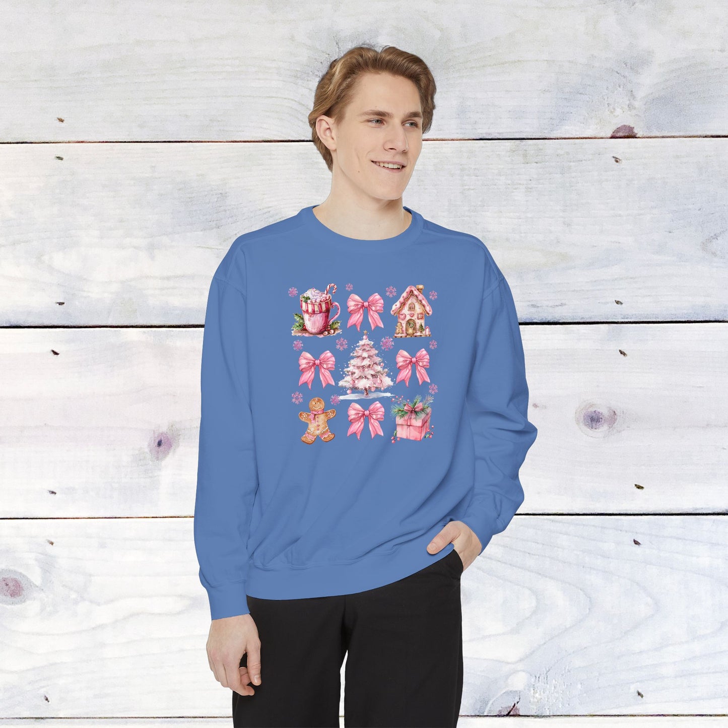 Pink Holiday Grid Comfort Colors Sweater