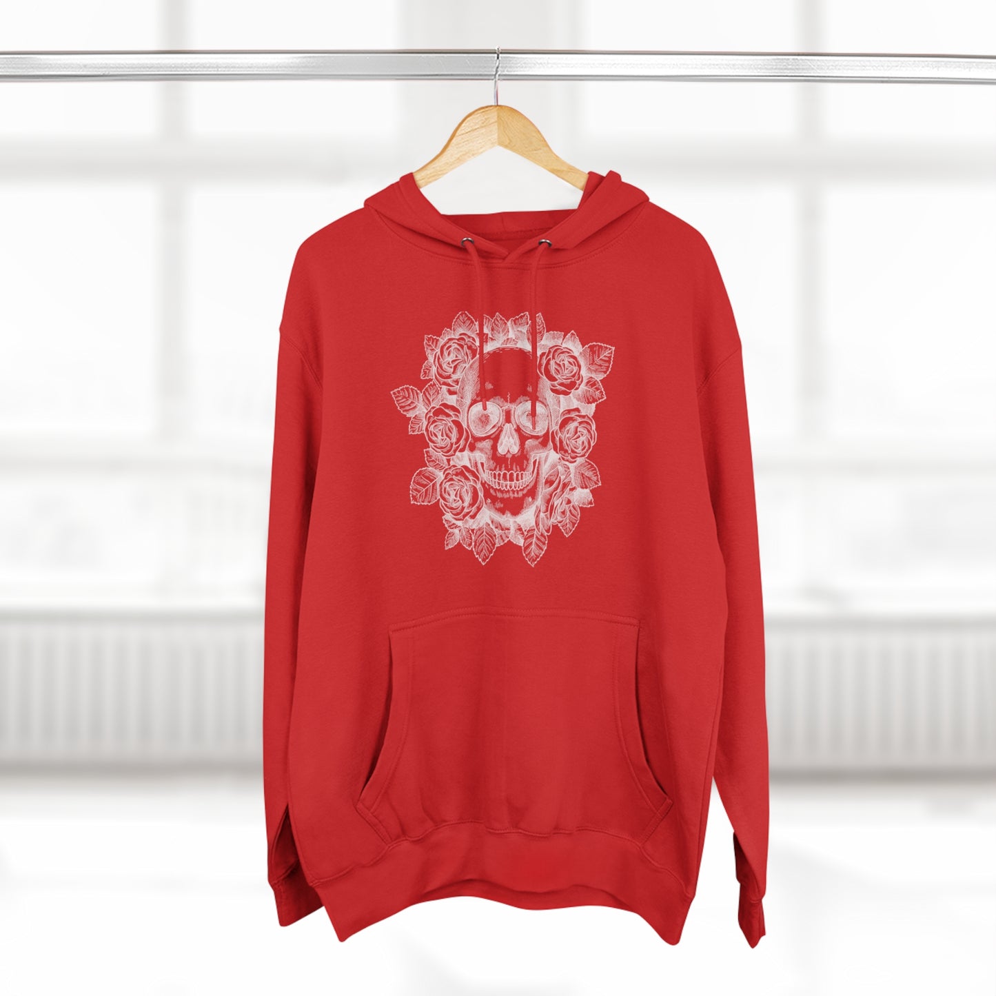 Skull with Rose Background - Unisex Premium Pullover Hoodie