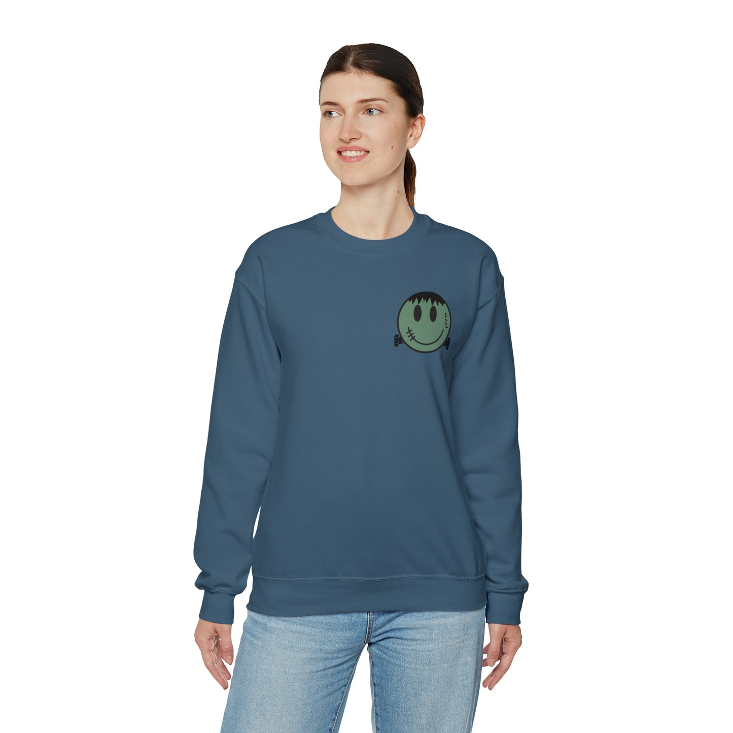 Halloween - Franken Smile Front, Halloween Bolt Back - Sweater / Pullover