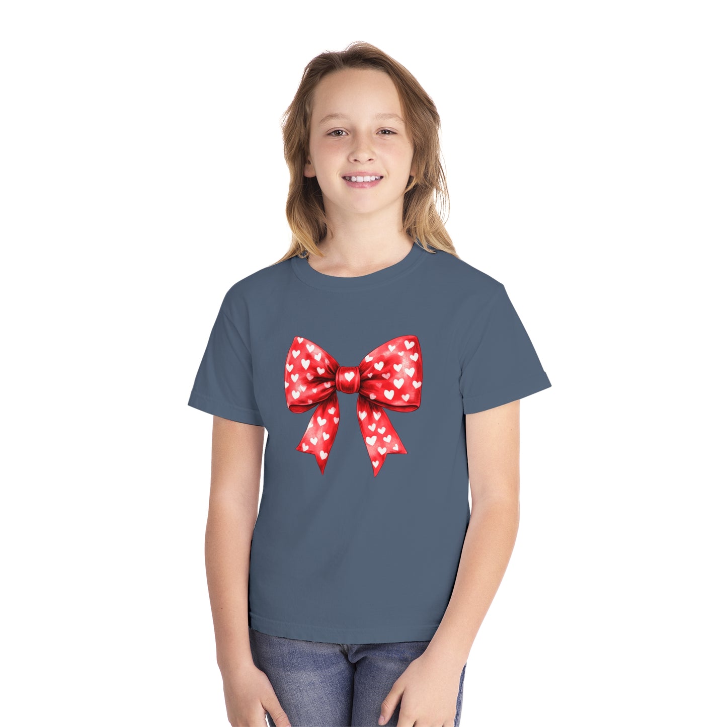 Heart Bow Youth Comfort Colors Tee