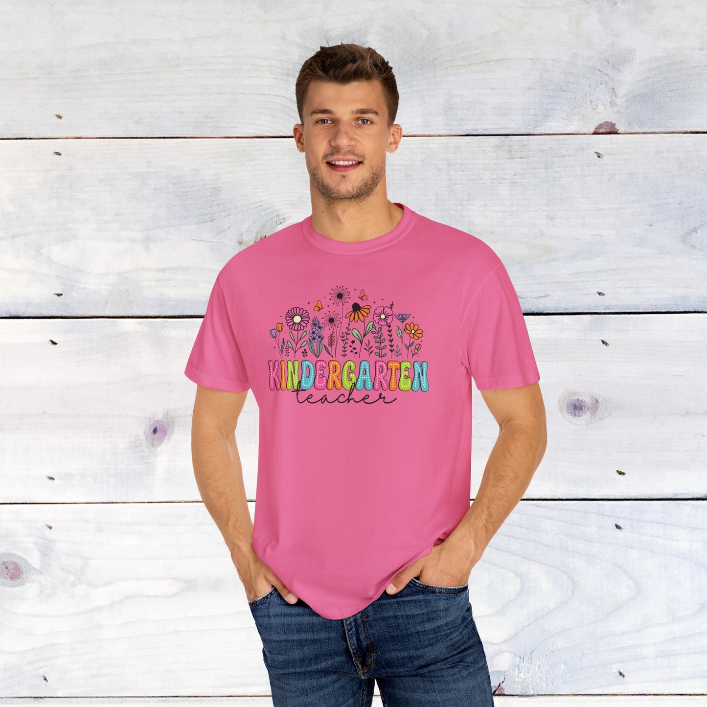 Kinder Flower Teacher Shirt - Comfort Colors