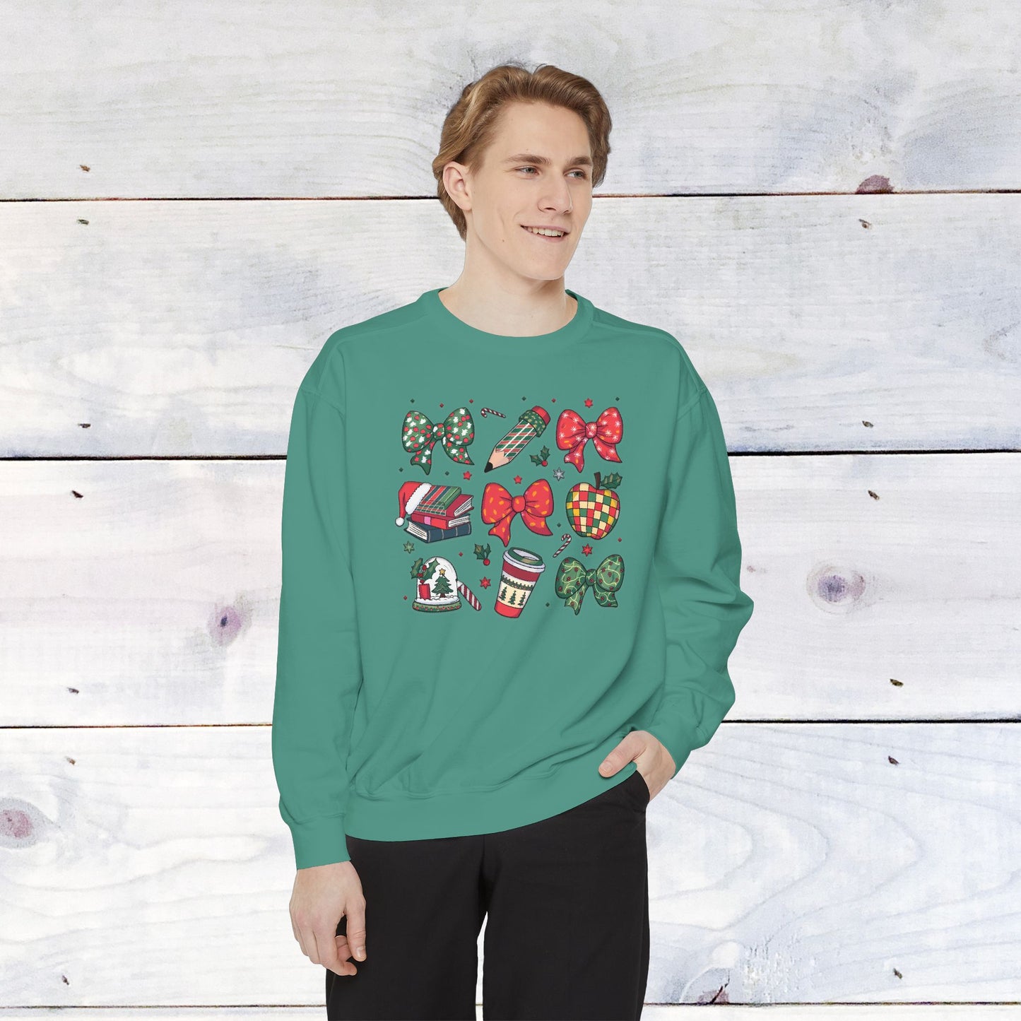 Teacher Christmas Grid Comfort Colors Sweater