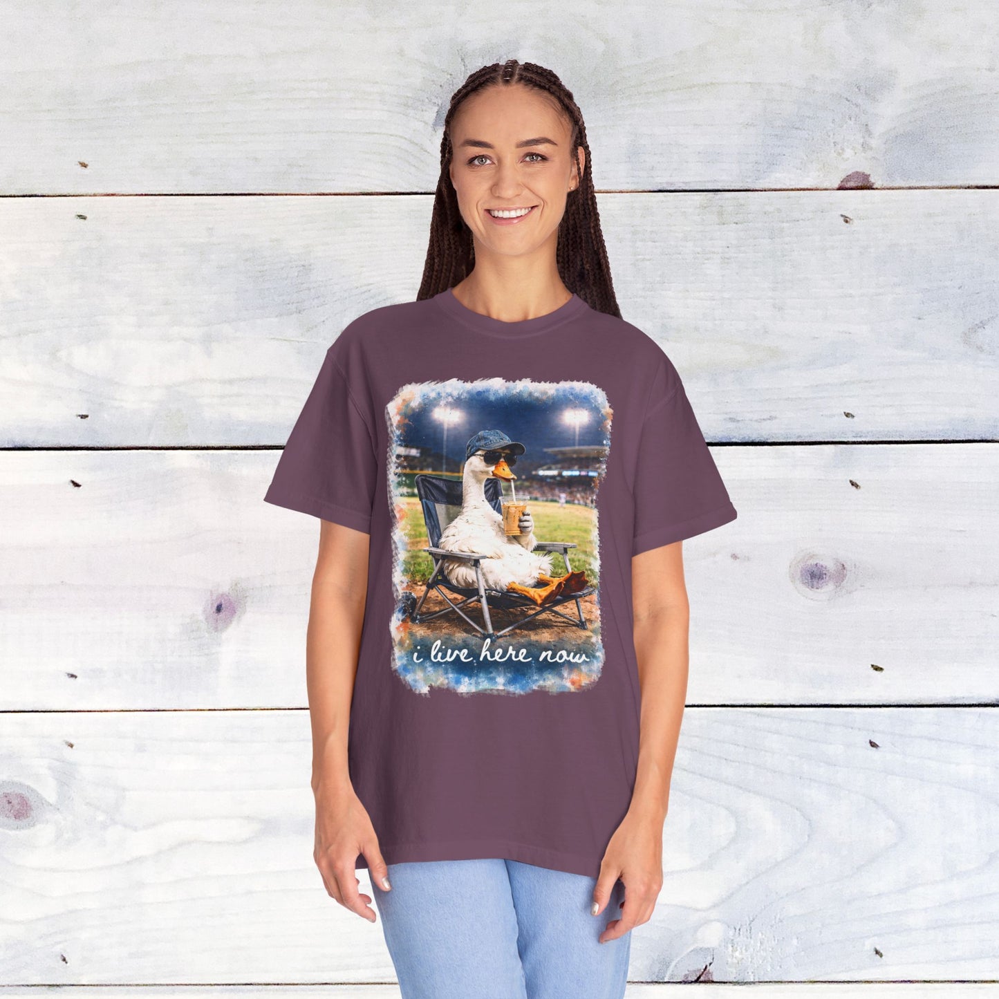 'I Live Here Now' Baseball Stadium Goose Comfort Colors Unisex T-Shirt