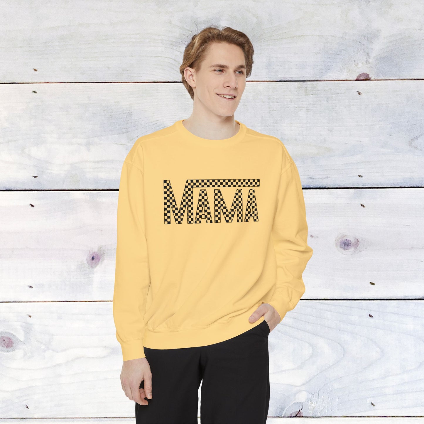 Mama Checkered Black Comfort Colors Sweater