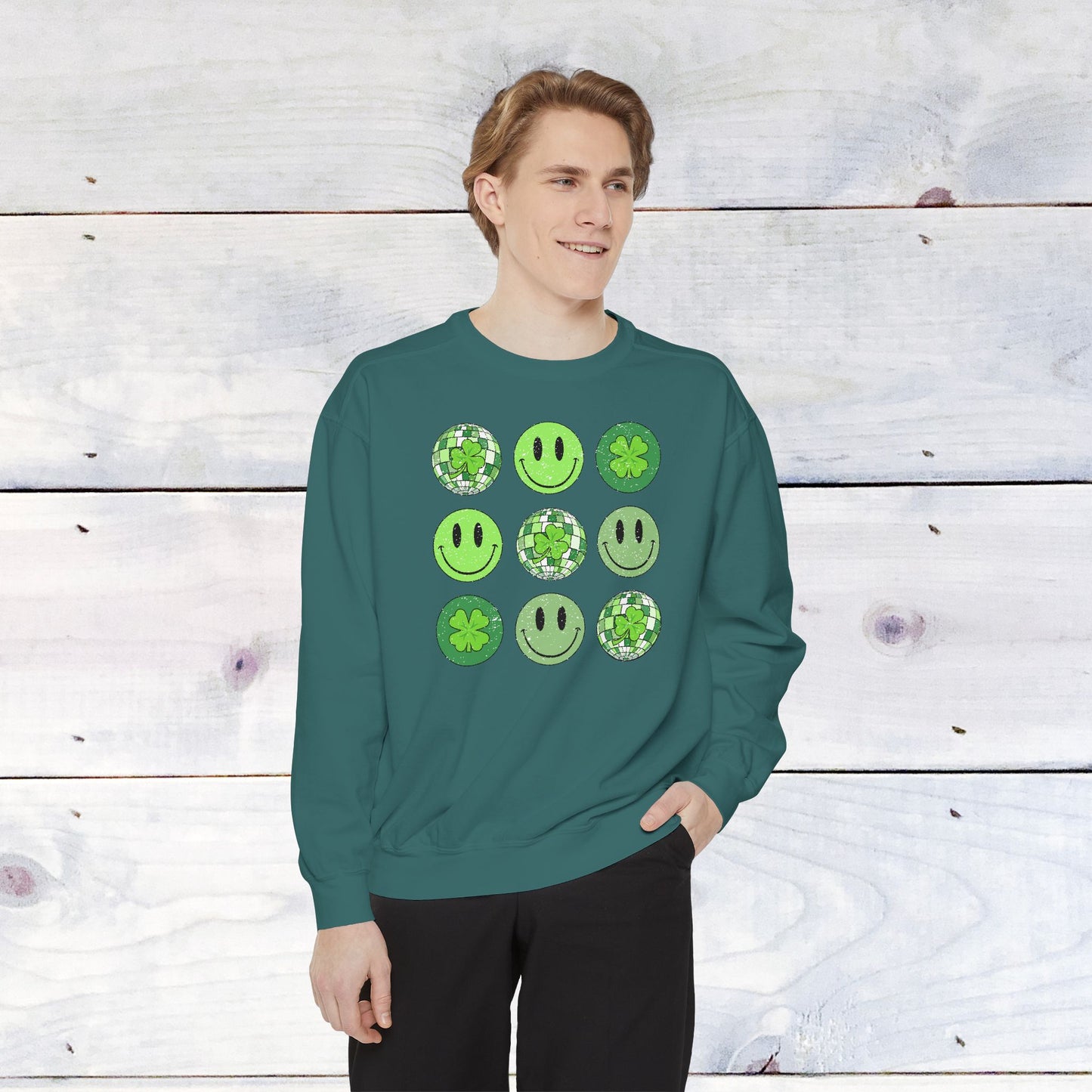 Smiley St Patty's Day Grid Comfort Colors Sweatshirt