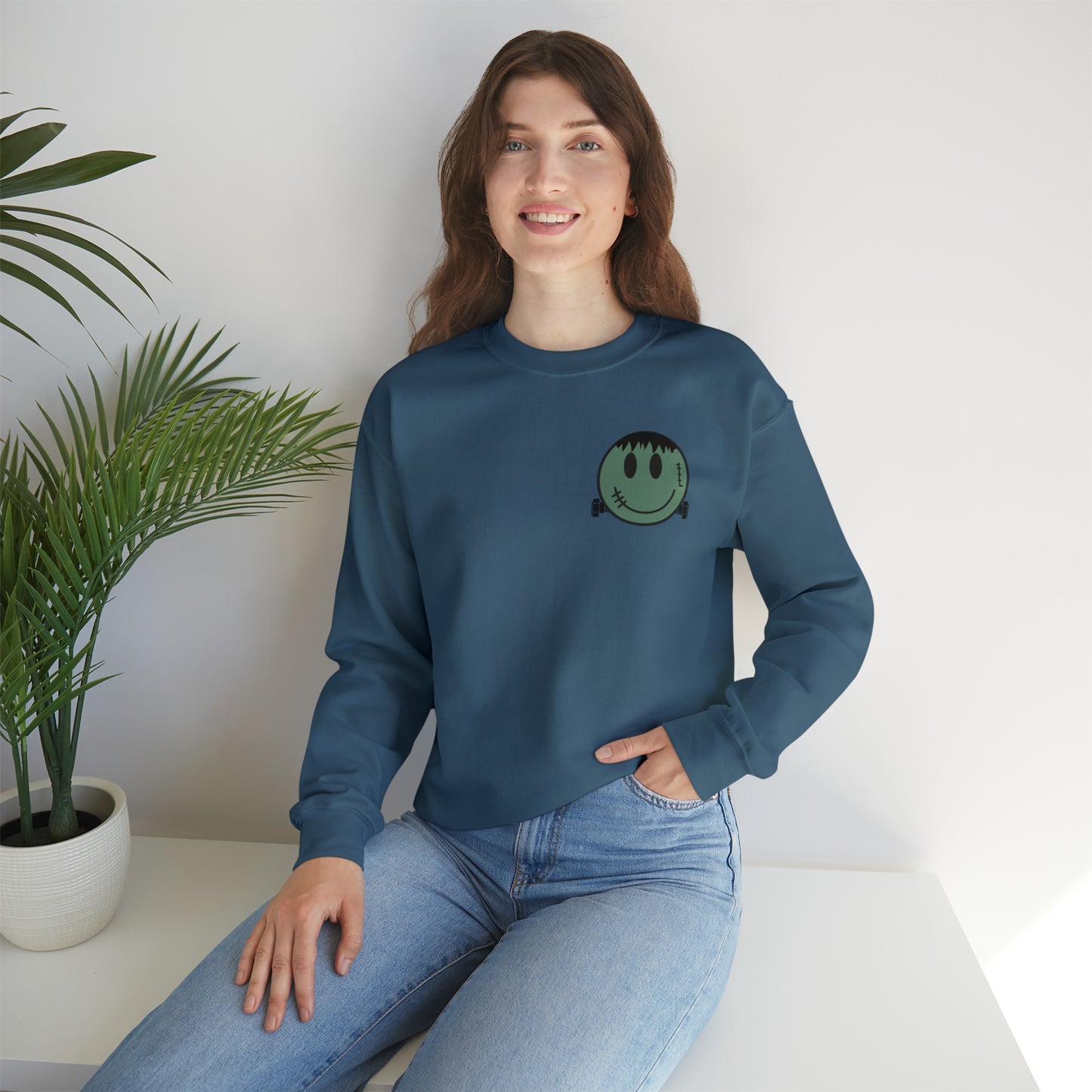 Halloween - Franken Smile Front, Halloween Bolt Back - Sweater / Pullover