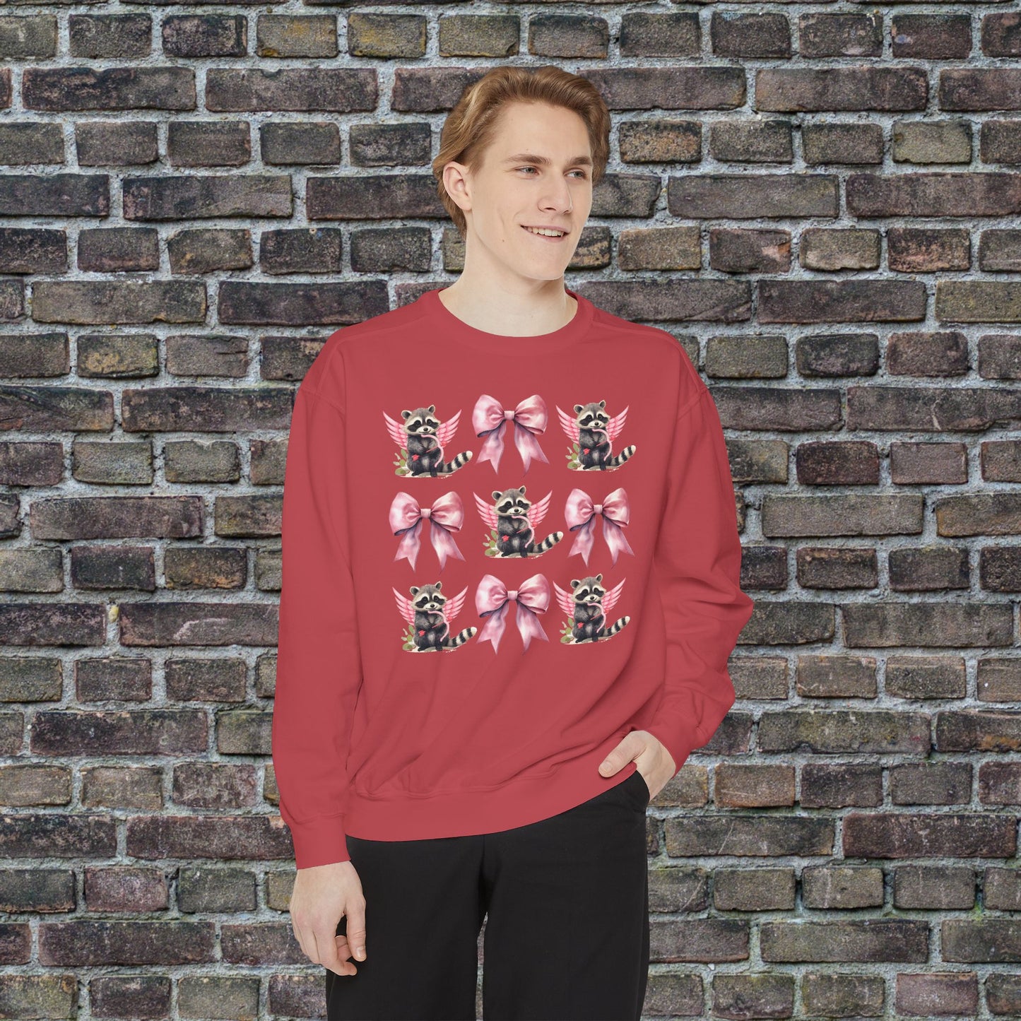 Raccoon Grid Valentine Adult Comfort Colors Sweatshirt
