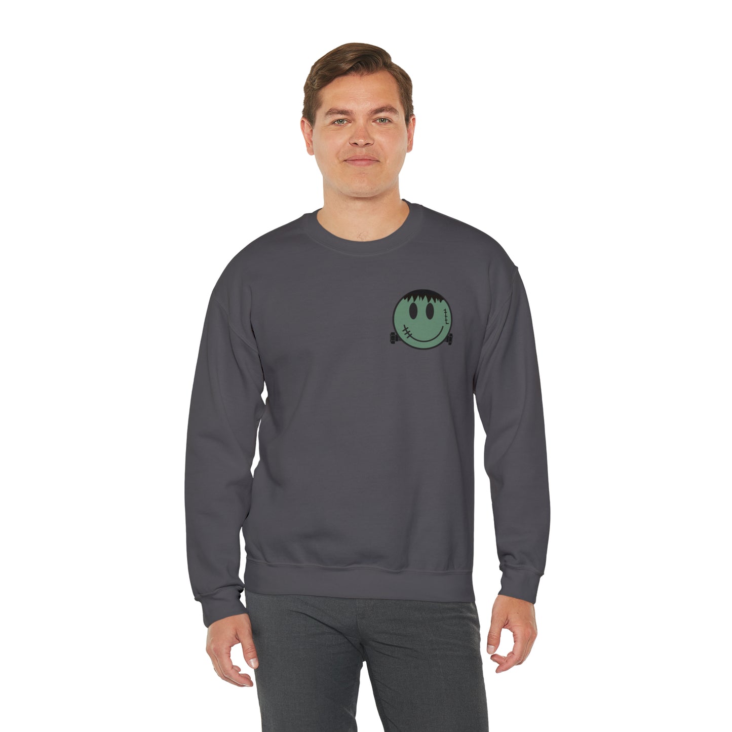 Halloween - Franken Smile Front, Halloween Bolt Back - Sweater / Pullover