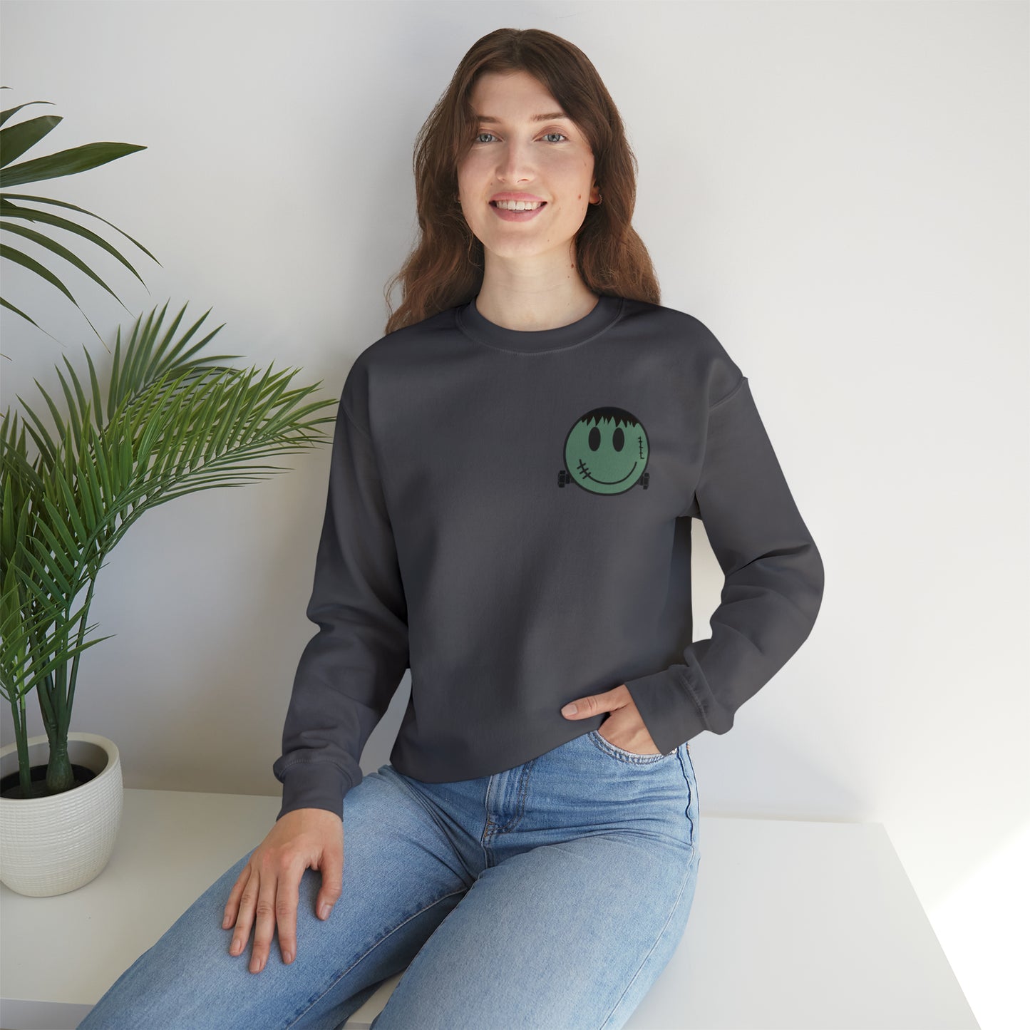 Halloween - Franken Smile Front, Halloween Bolt Back - Sweater / Pullover