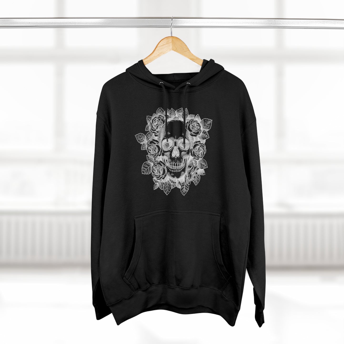 Skull with Rose Background - Unisex Premium Pullover Hoodie