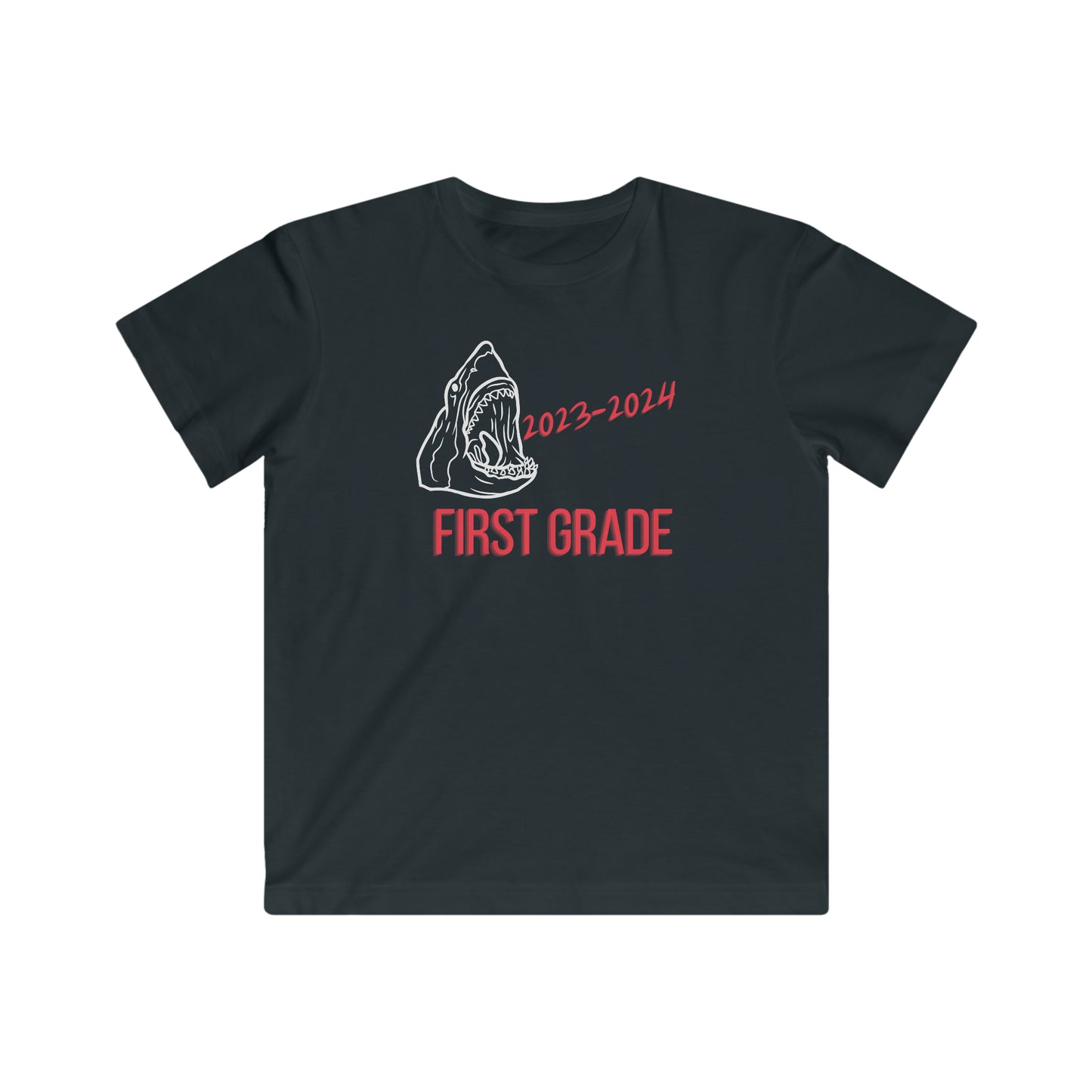 Shark, First Grade First Day 23-24 T-Shirt  White/Red Text