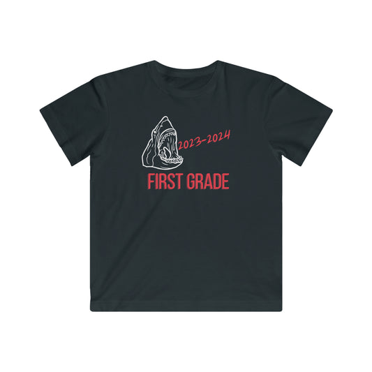 Shark, First Grade First Day 23-24 T-Shirt  White/Red Text
