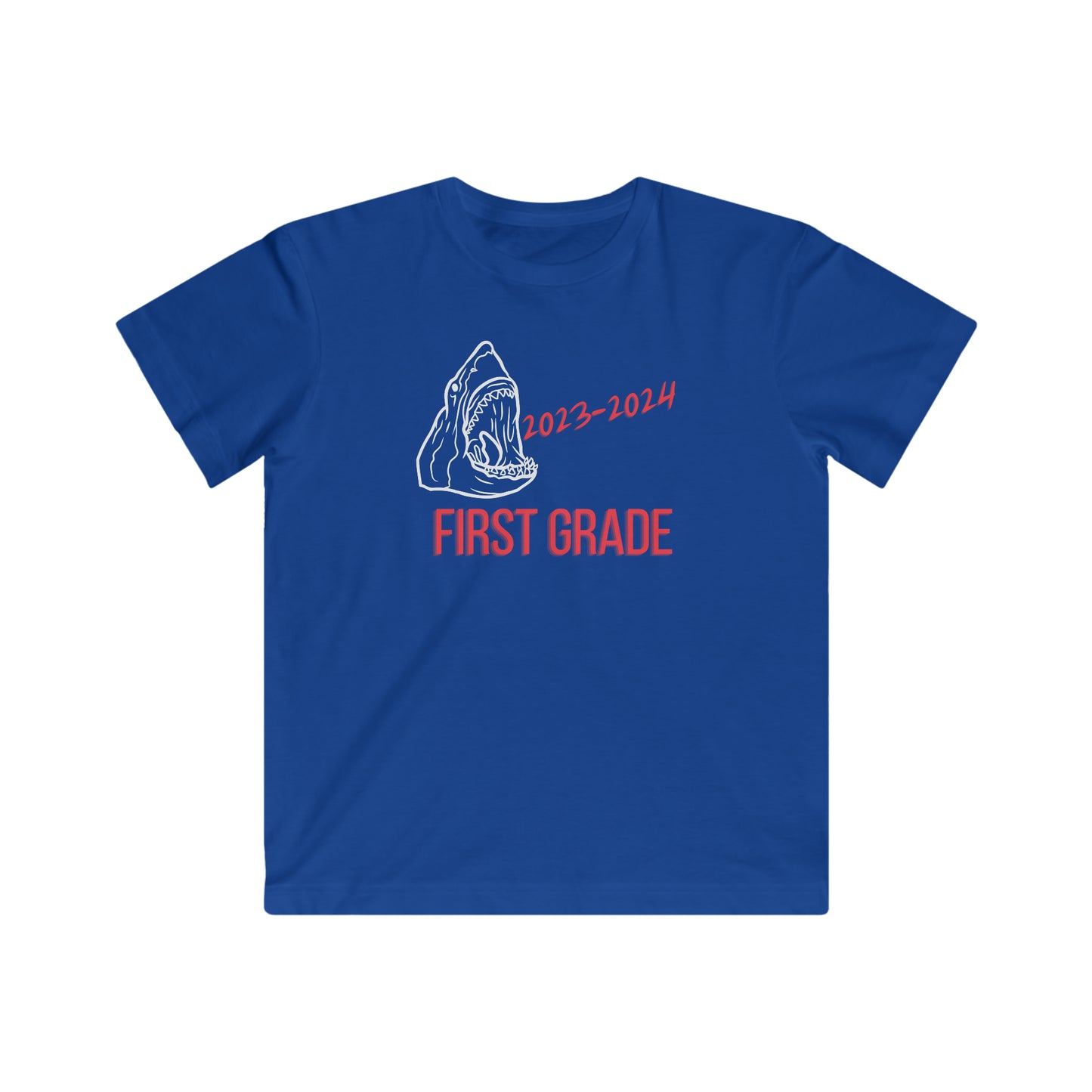 Shark, First Grade First Day 23-24 T-Shirt  White/Red Text